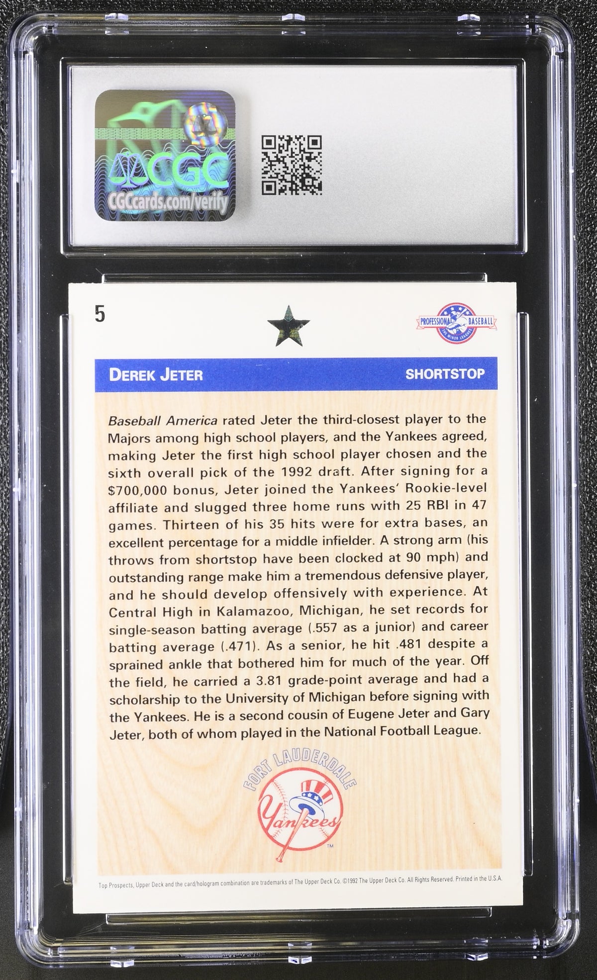 1992 Upper Deck Minors Derek Jeter #5 CGC 9