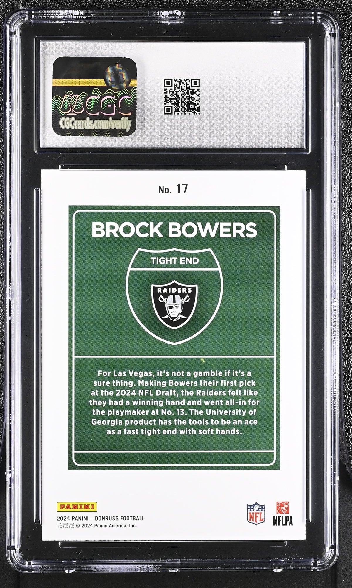 2024 Donruss Brock Bowers Rookie Downtown #17 CGC 9 Las Vegas Raiders