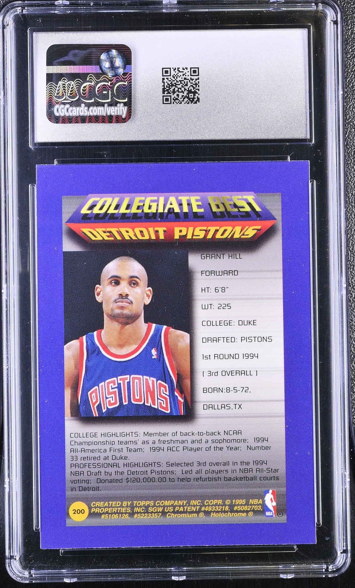 1994-95 Topps Finest Grant Hill Rookie #200 CGC 9 Detroit Pistons