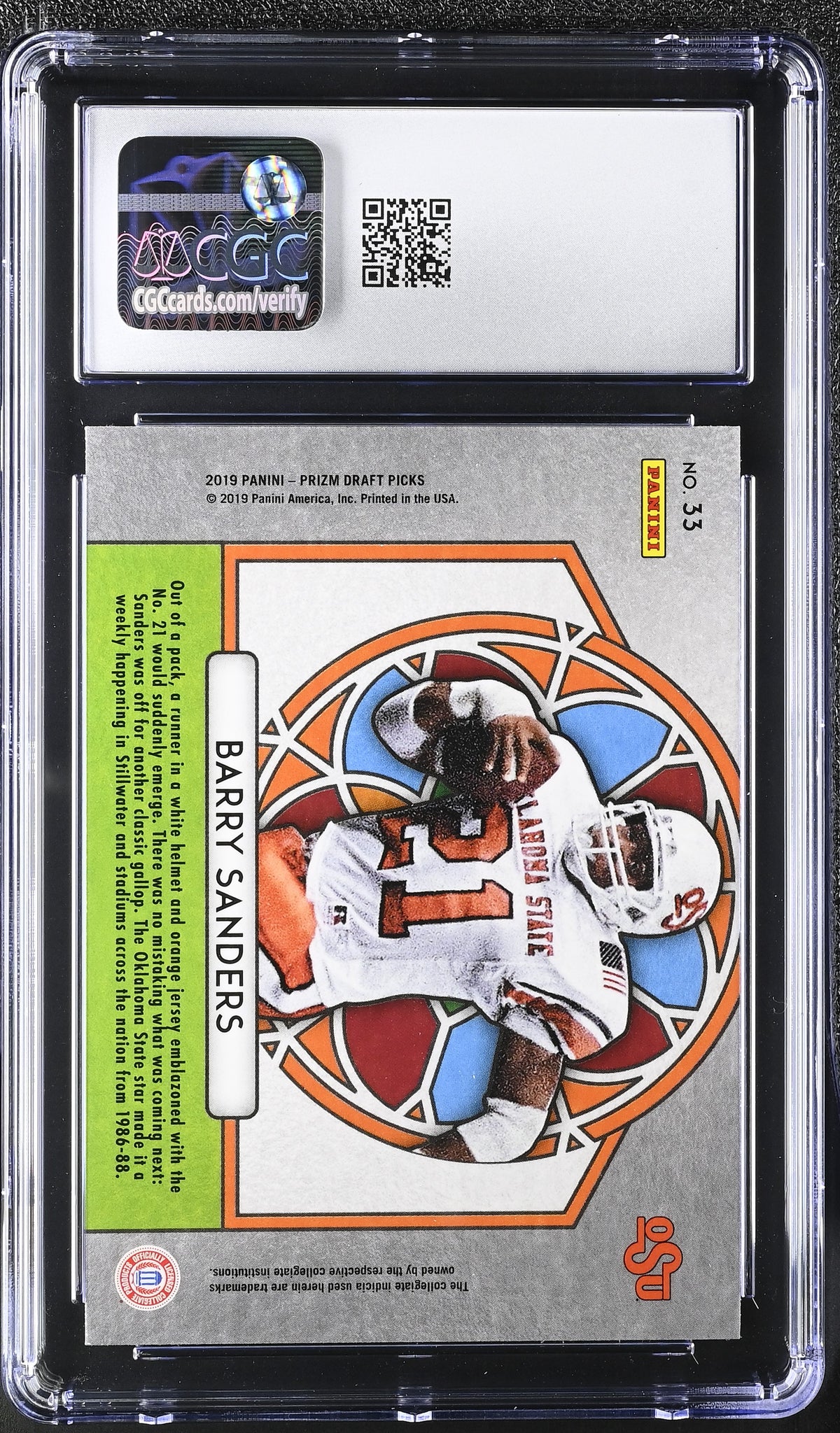 2019 Panini Prizm Draft Picks Barry Sanders #33 CGC 9.5 Oklahoma State Cowboys