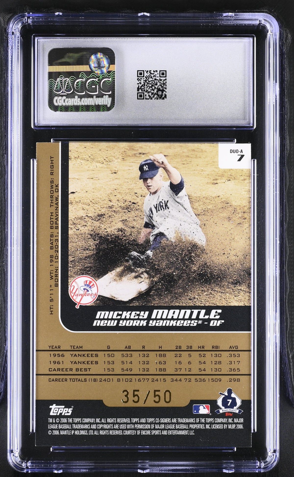 2006 Topps Co-Signers Mantle/Rodriguez Silver-Gold Changing DUO-A7 CGC 9 Yankees