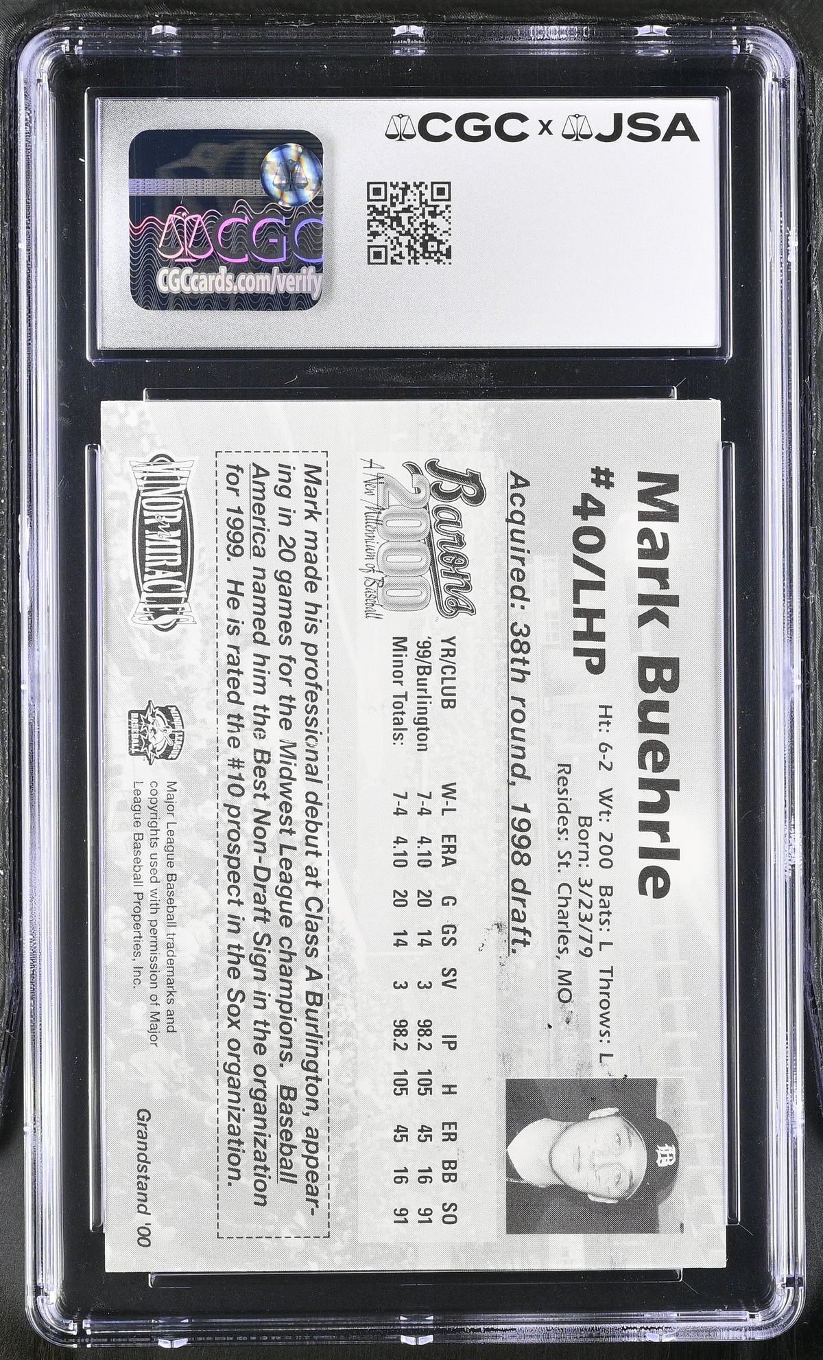 2000 Grandstand Birmingham Barons Mark Buehrle CGC Authentic JSA