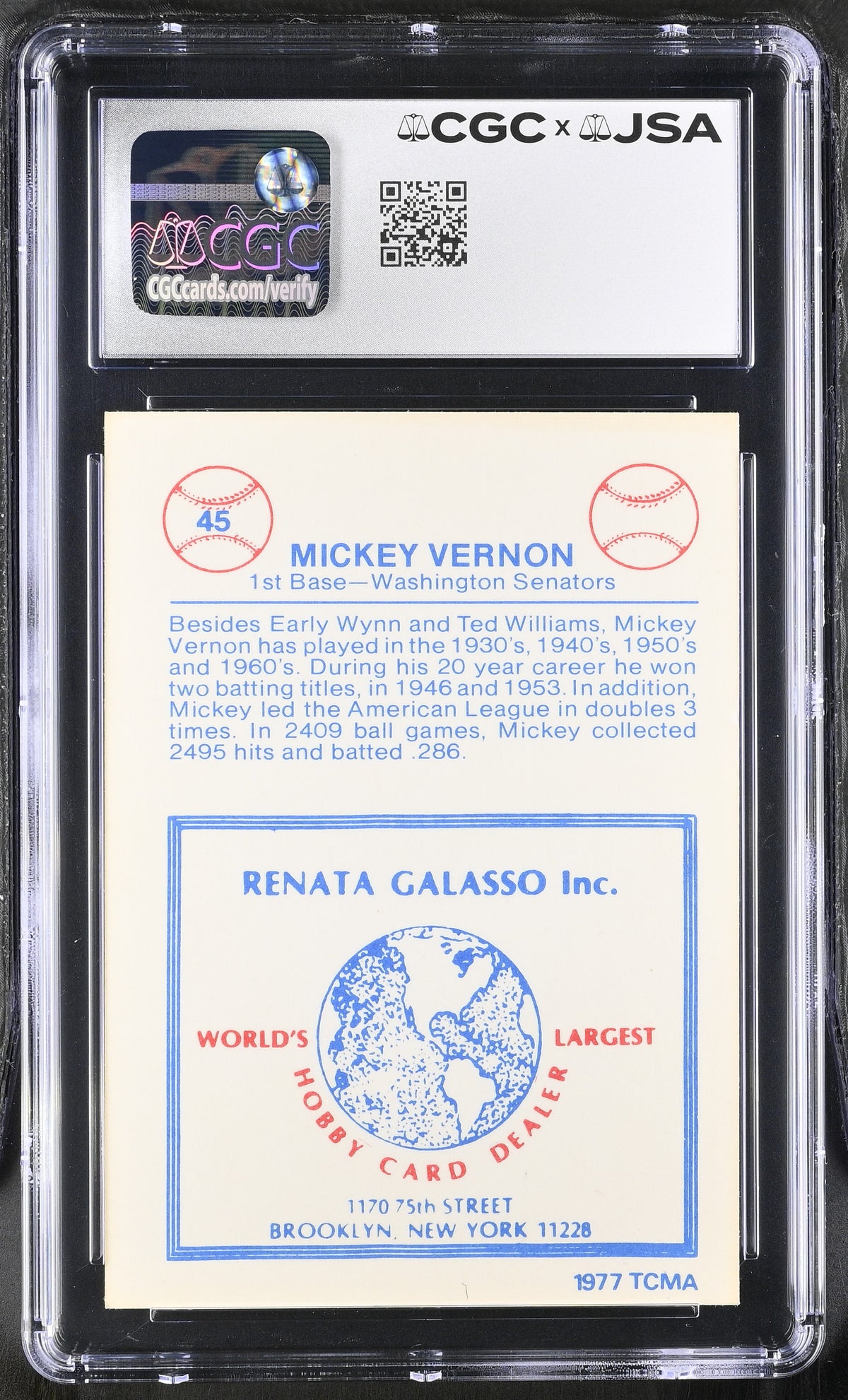 1977 Tcma Renata Galasso Mickey Vernon #45 CGC Authentic JSA