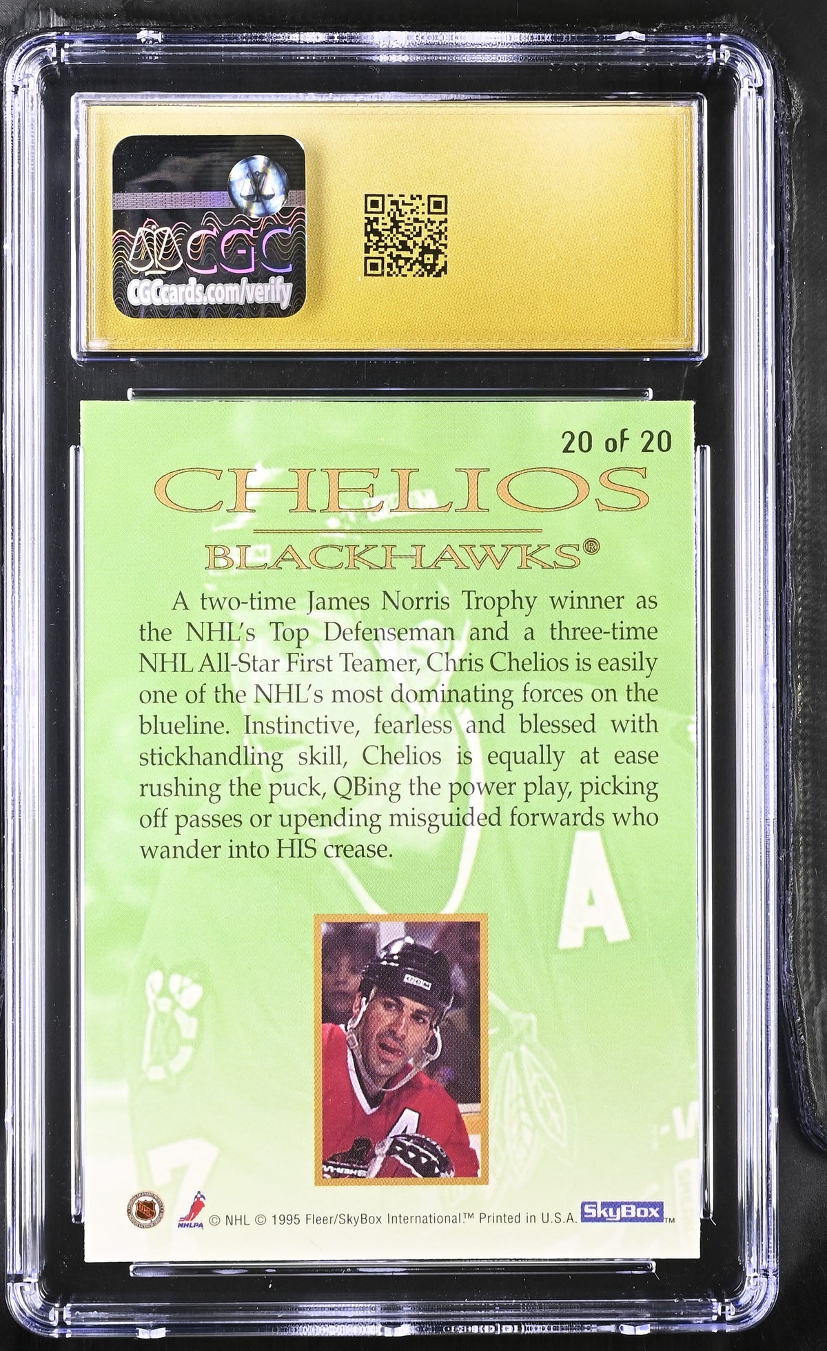 1995-96 Skybox Emotion Chris Chelios Xcited #20 CGC 10 Pristine Blackhawks