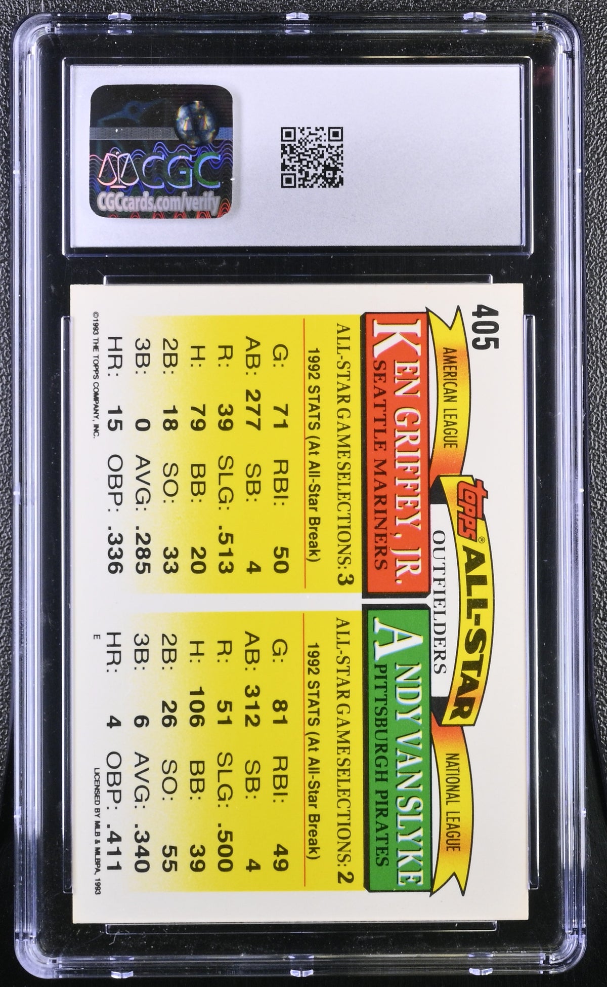 1993 Topps Andy Van Slyke/Ken Griffey Jr. #405 CGC 9.5