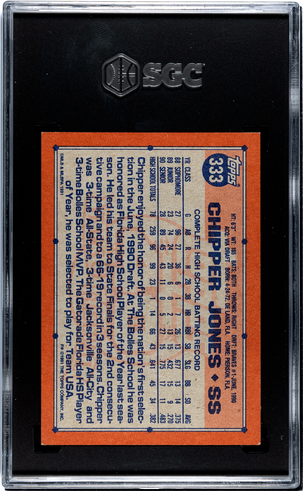 1991 Topps Chipper Jones #333 SGC 7