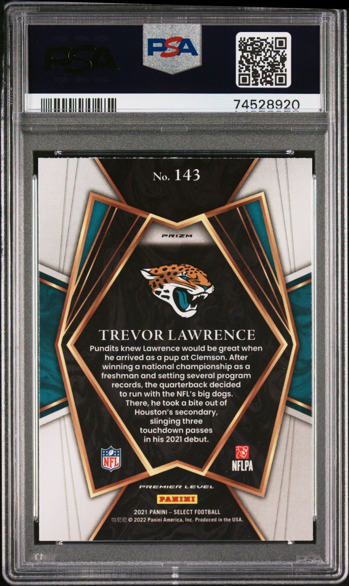 2021 Panini Select Trevor Lawrence Silver Prizm Rookie #143 PSA 8 Jaguars