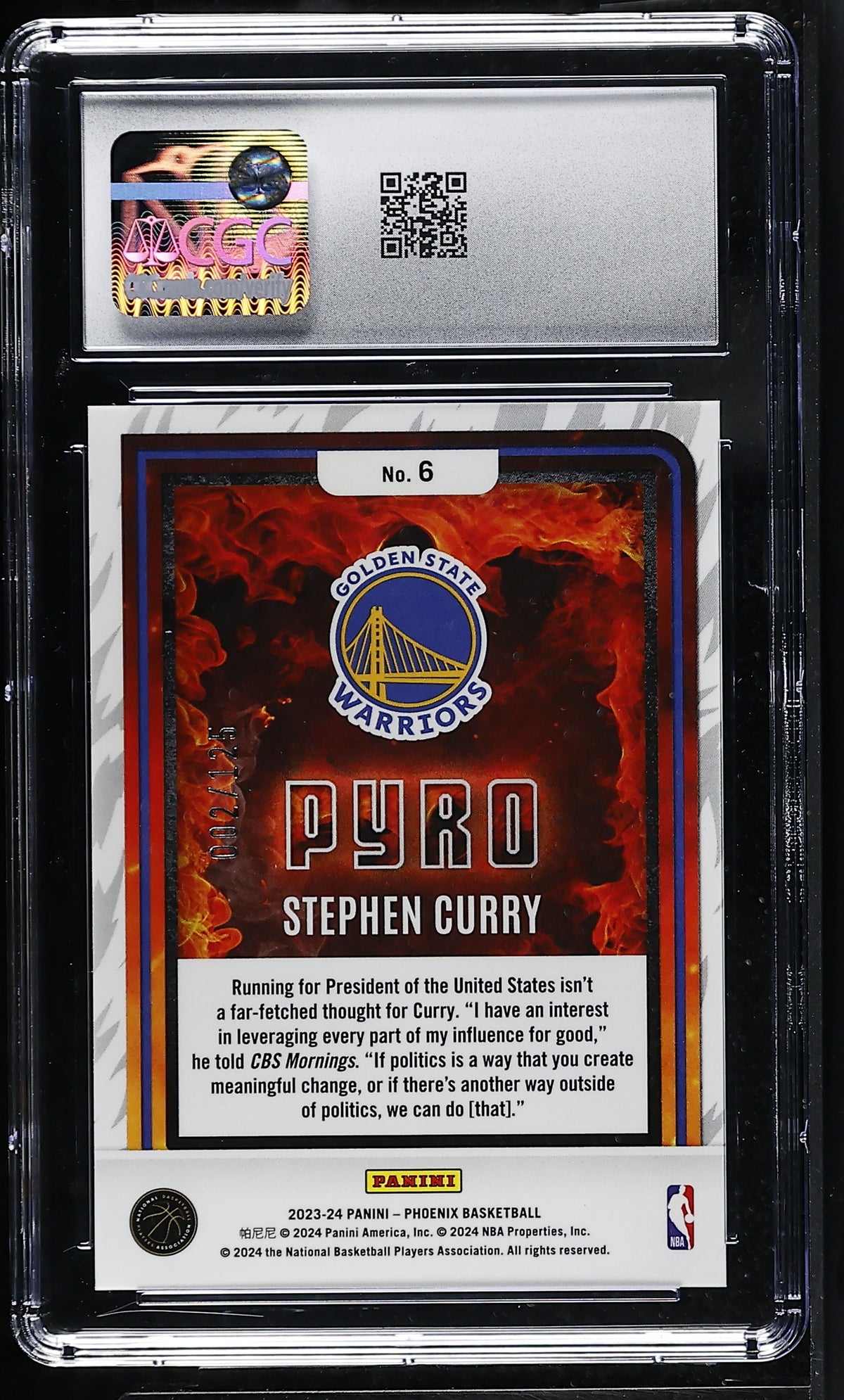 2023-24 Panini Phoenix Stephen Curry Red /125 Pyro #6 CGC 10 Warriors