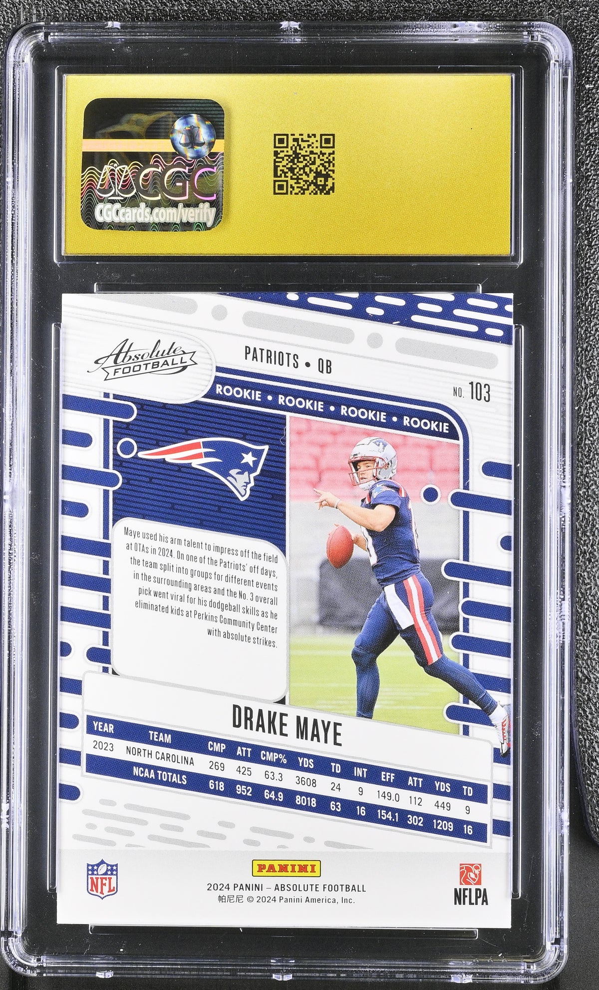 2024 Panini Absolute Drake Maye Rookie #103 CGC 10 Pristine Patriots