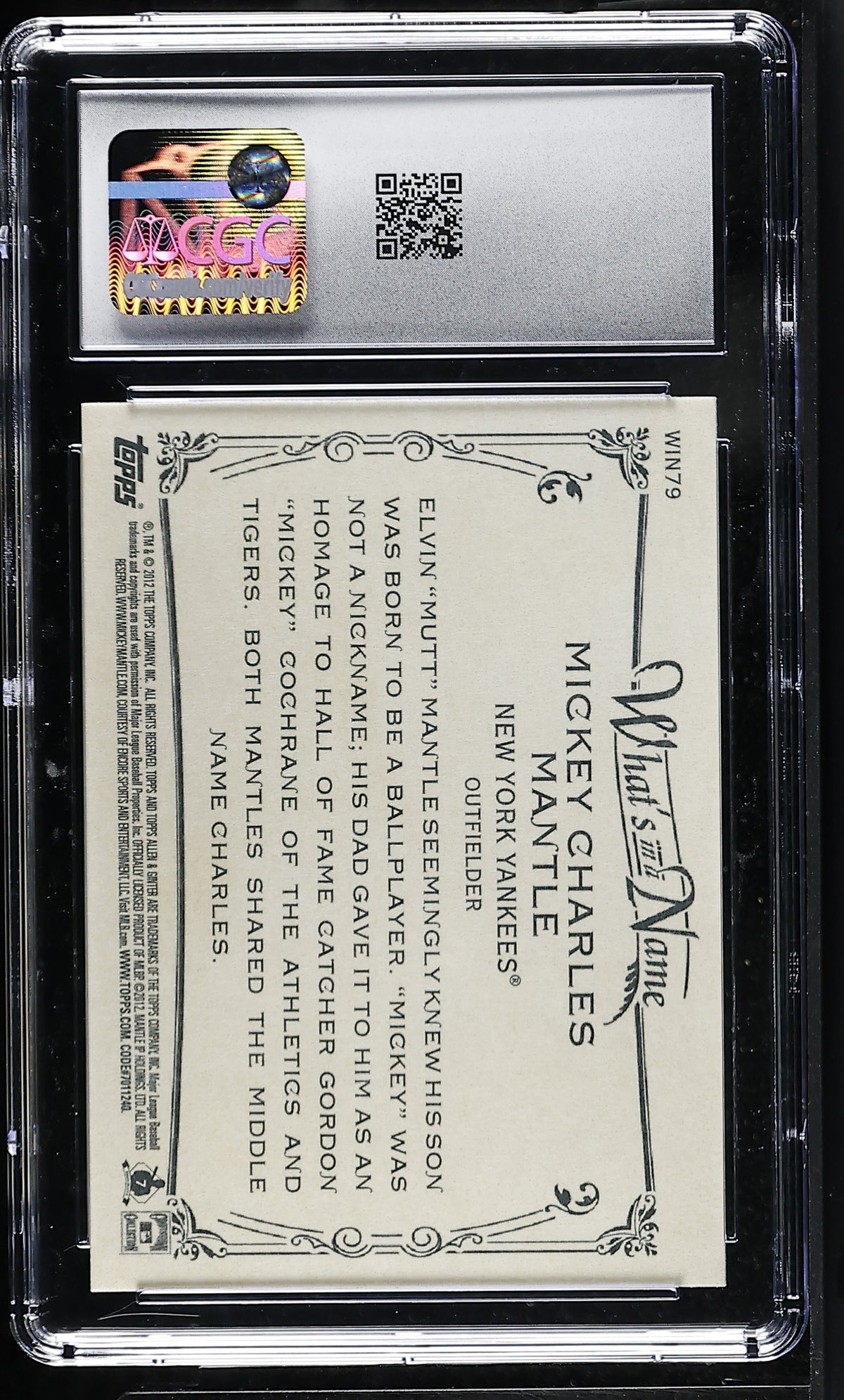 2012 Topps Allen & Ginter Mickey Mantle What's in a Name? #WIN79 CGC 10 Yankees
