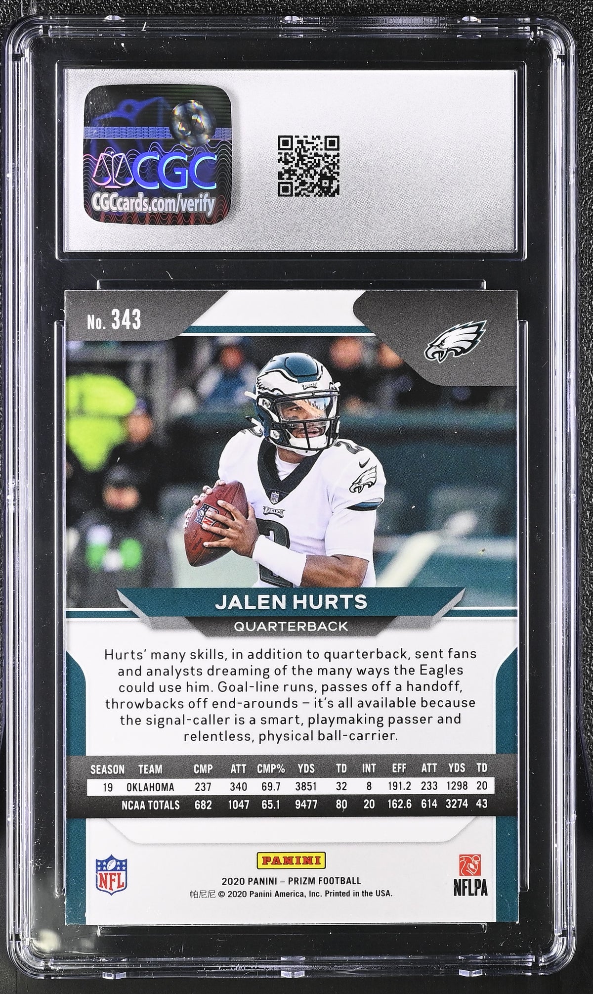 2020 Panini Prizm Jalen Hurts Rookie #343 CGC 10 Philadelphia Eagles