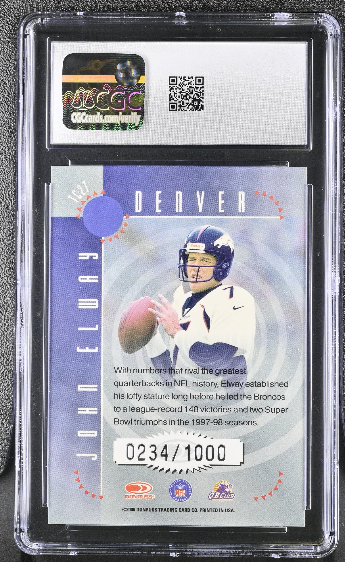 2000 Donruss Elite John Elway /1000 Turn of the Century #TC-27 CGC 9 Broncos