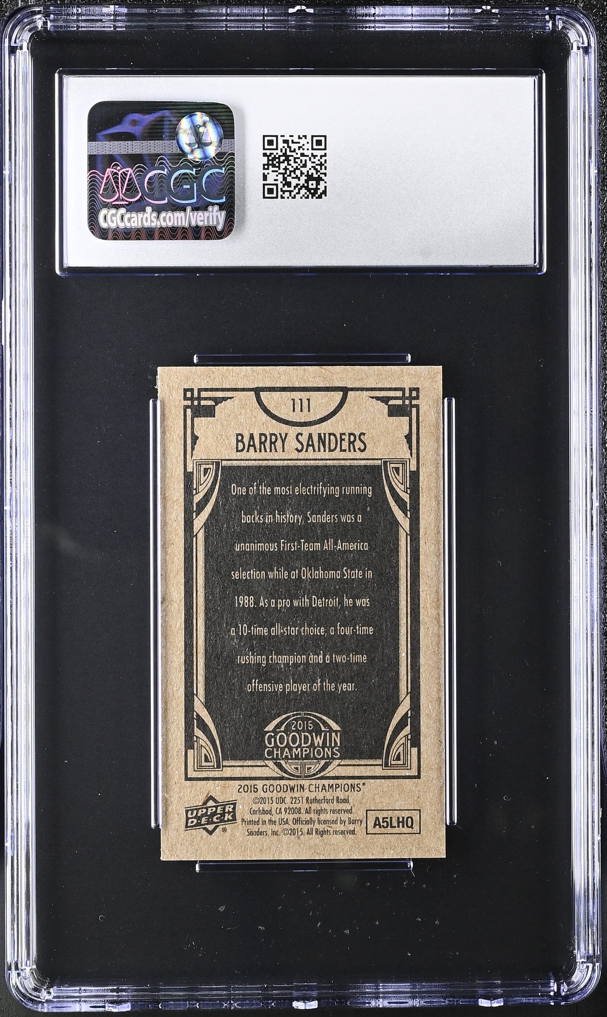 2015 Upper Deck Goodwin Champions Barry Sanders Mini #111 CGC 10 Detroit Lions