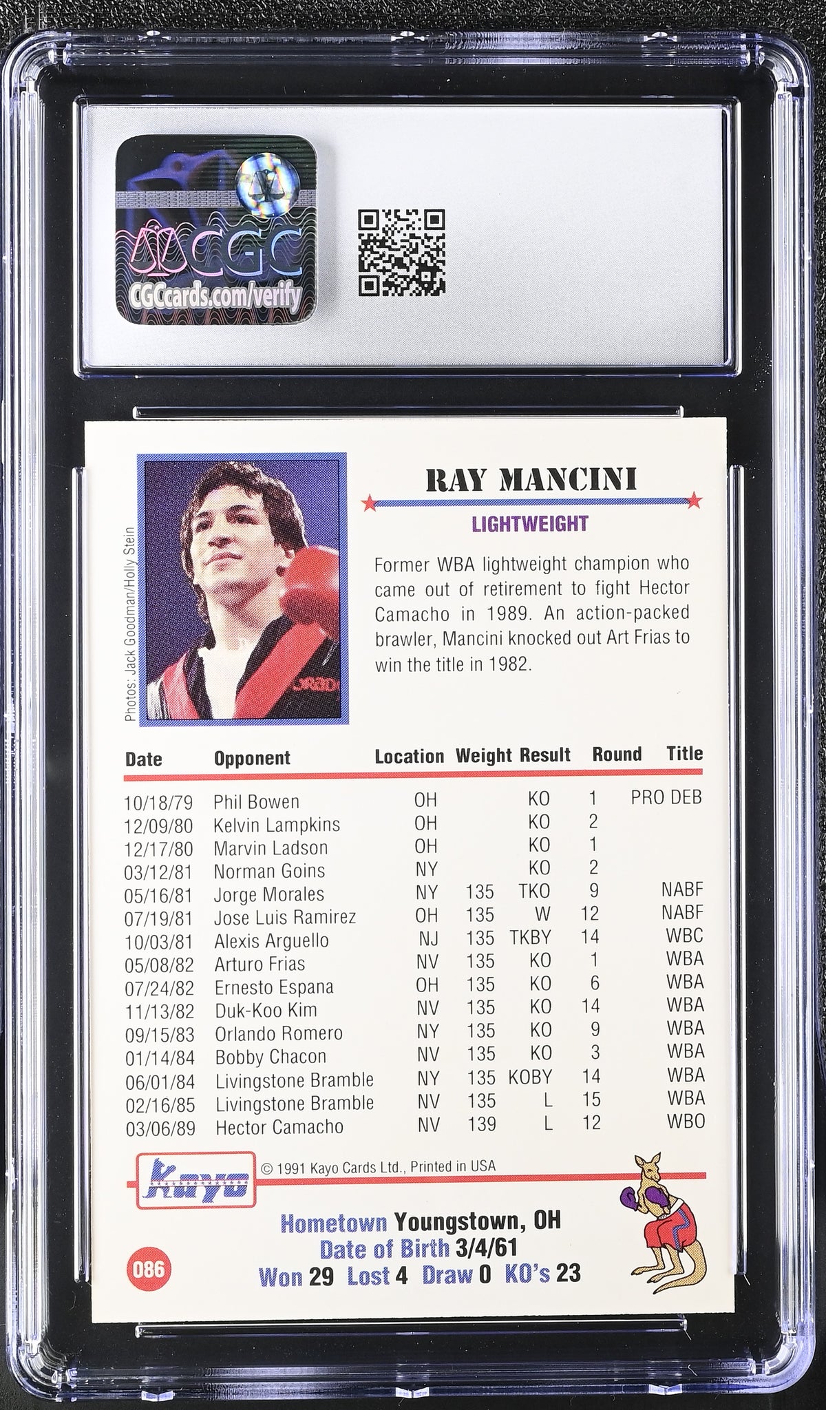 1991 Kayo Ray Mancini #086 CGC 9