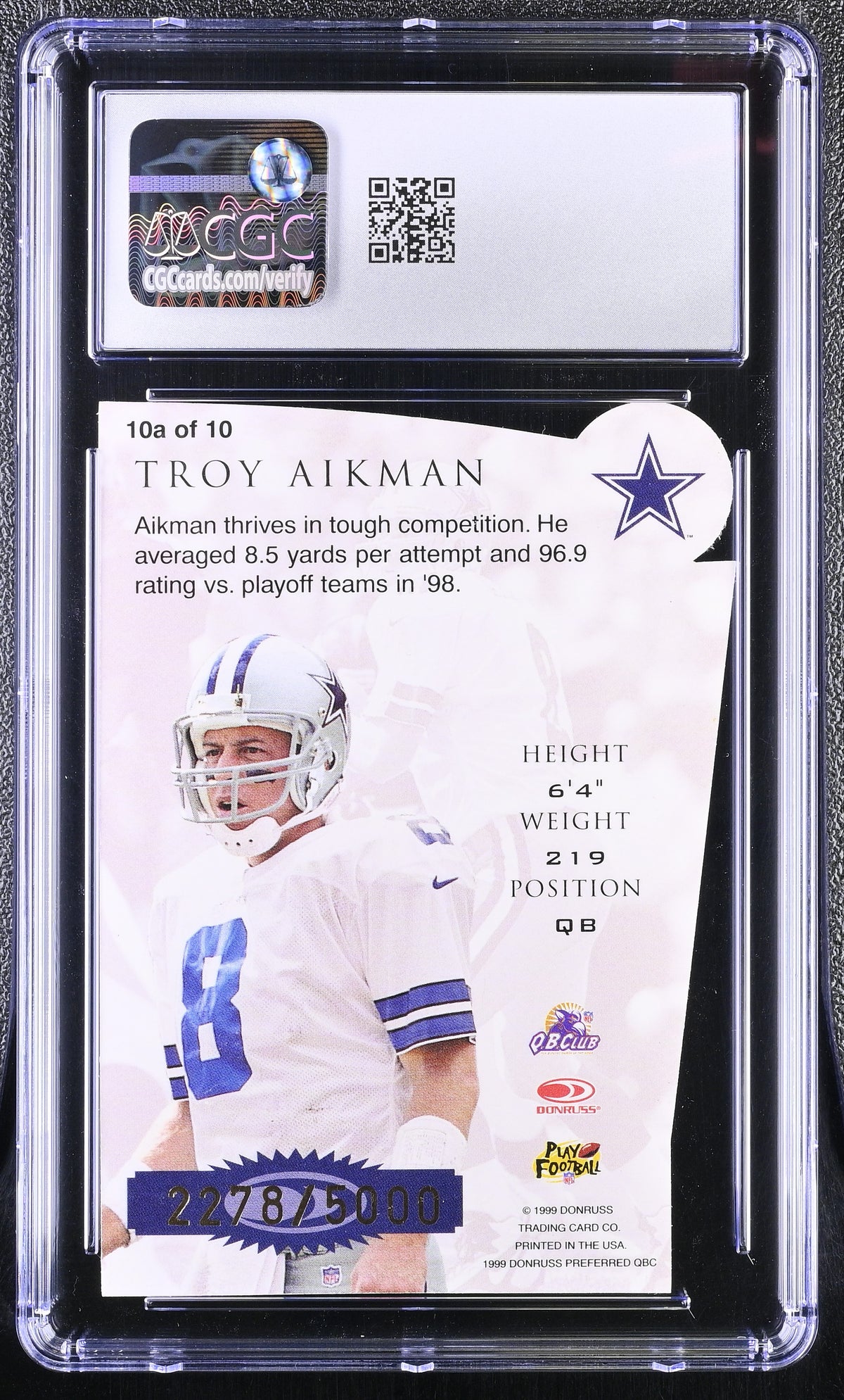 1999 Donruss Preferred Troy Aikman 2278/5000 Chain Reaction #10A CGC 9.5 Cowboys