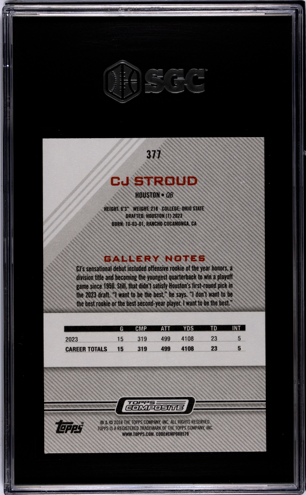 2023 Topps Composite CJ Stroud Gallery Rookie #377 SGC 10 Houston Texans