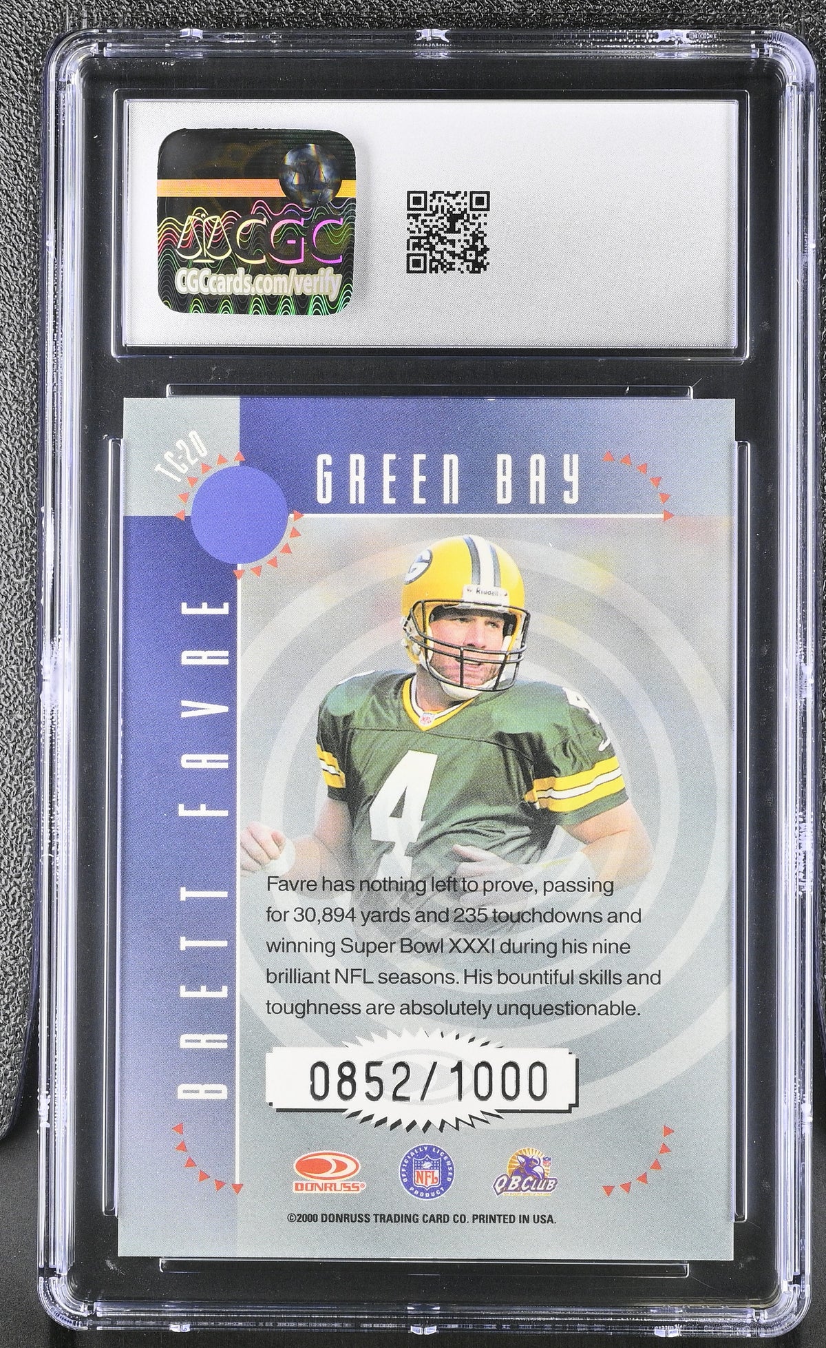 2000 Donruss Elite Brett Favre /1000 Turn of the Century #TC-20 CGC 10 Packers