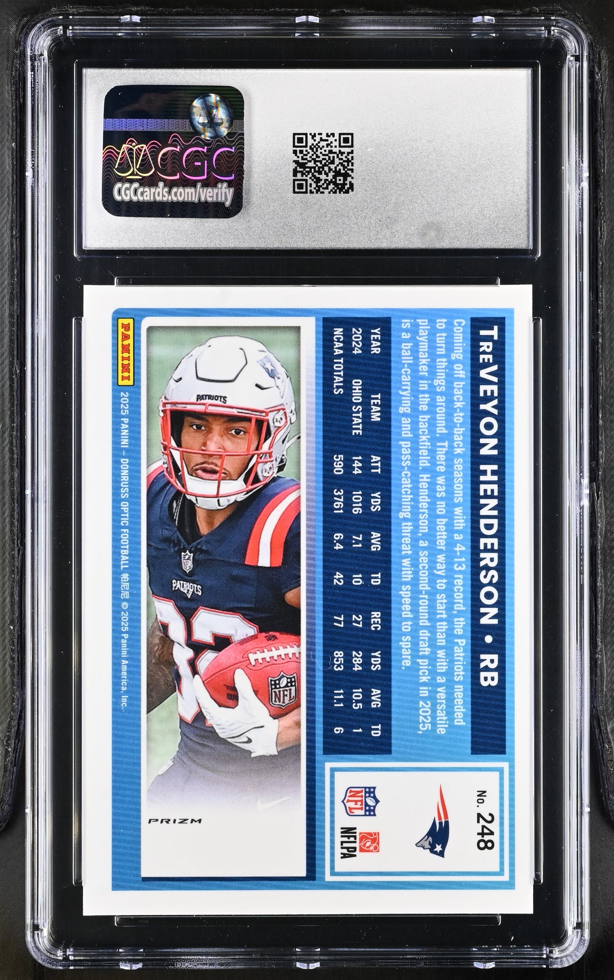 2025 Donruss Optic TreVeyon Henderson Purple Shock Rookie #248 CGC 9.5 Patriots