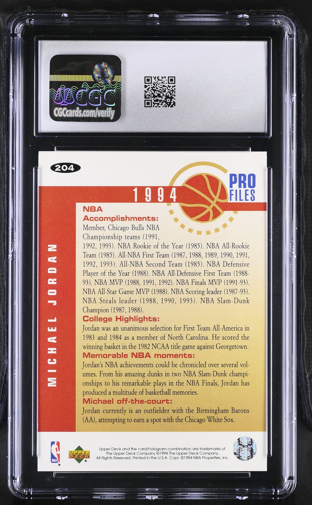 1994-95 Collector's Choice Michael Jordan #204 CGC 9 Chicago Bulls