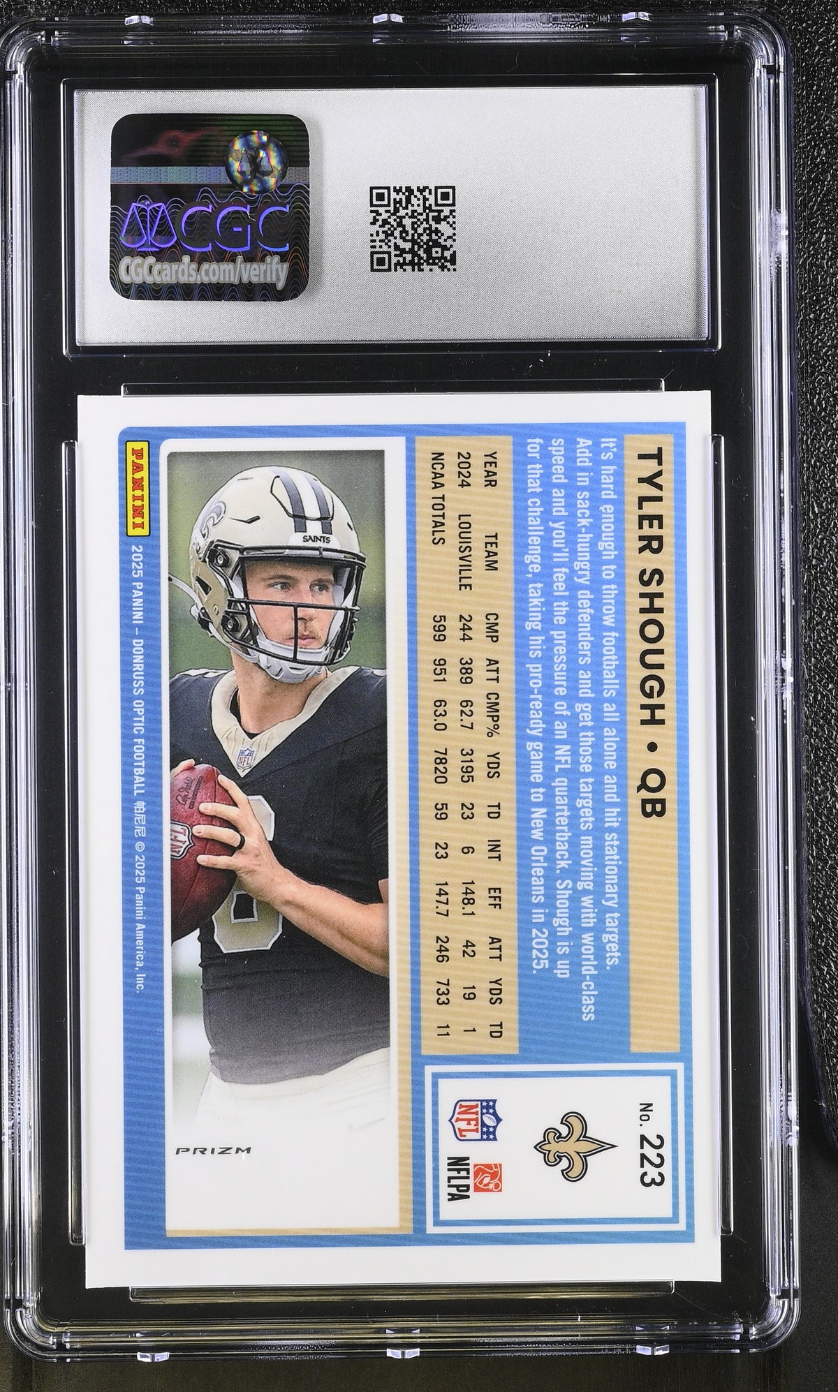 2025 Donruss Optic Tyler Shough Blue Scope Rookie #223 CGC 9.5 Saints