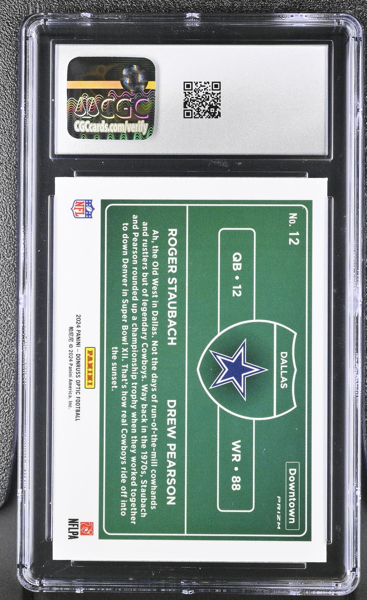 2024 Donruss Optic Roger Staubach/Drew Pearson Downtown Duos #12 CGC 9.5 Cowboys