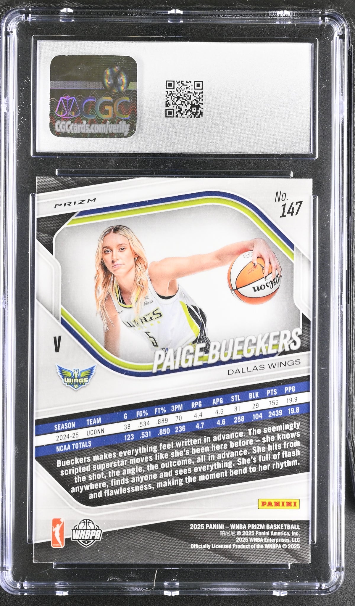 2025 Panini Prizm WNBA Paige Bueckers White Seismic Rookie #147 CGC 9 Wings