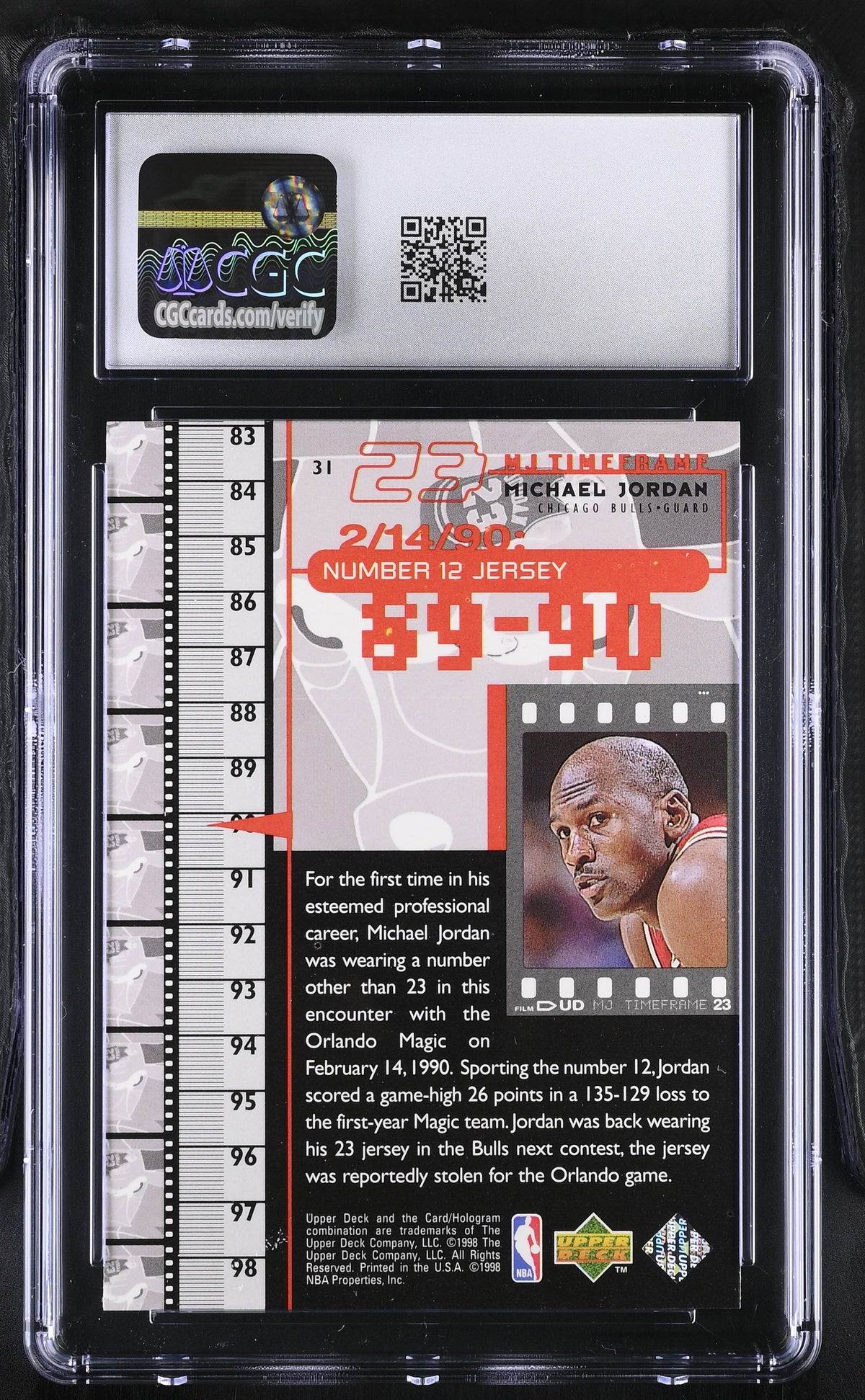1998 Upper Deck MJ Living Legend Michael Jordan #31 CGC 9 Chicago Bulls