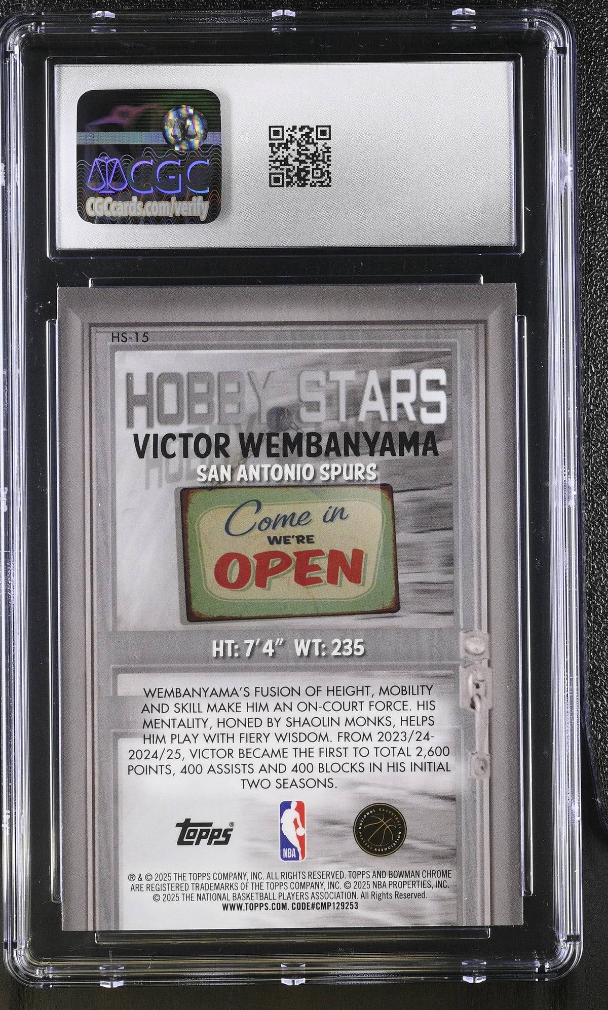2025-26 Bowman Victor Wembanyama Hobby Stars #HS-15 CGC 10 San Antonio Spurs