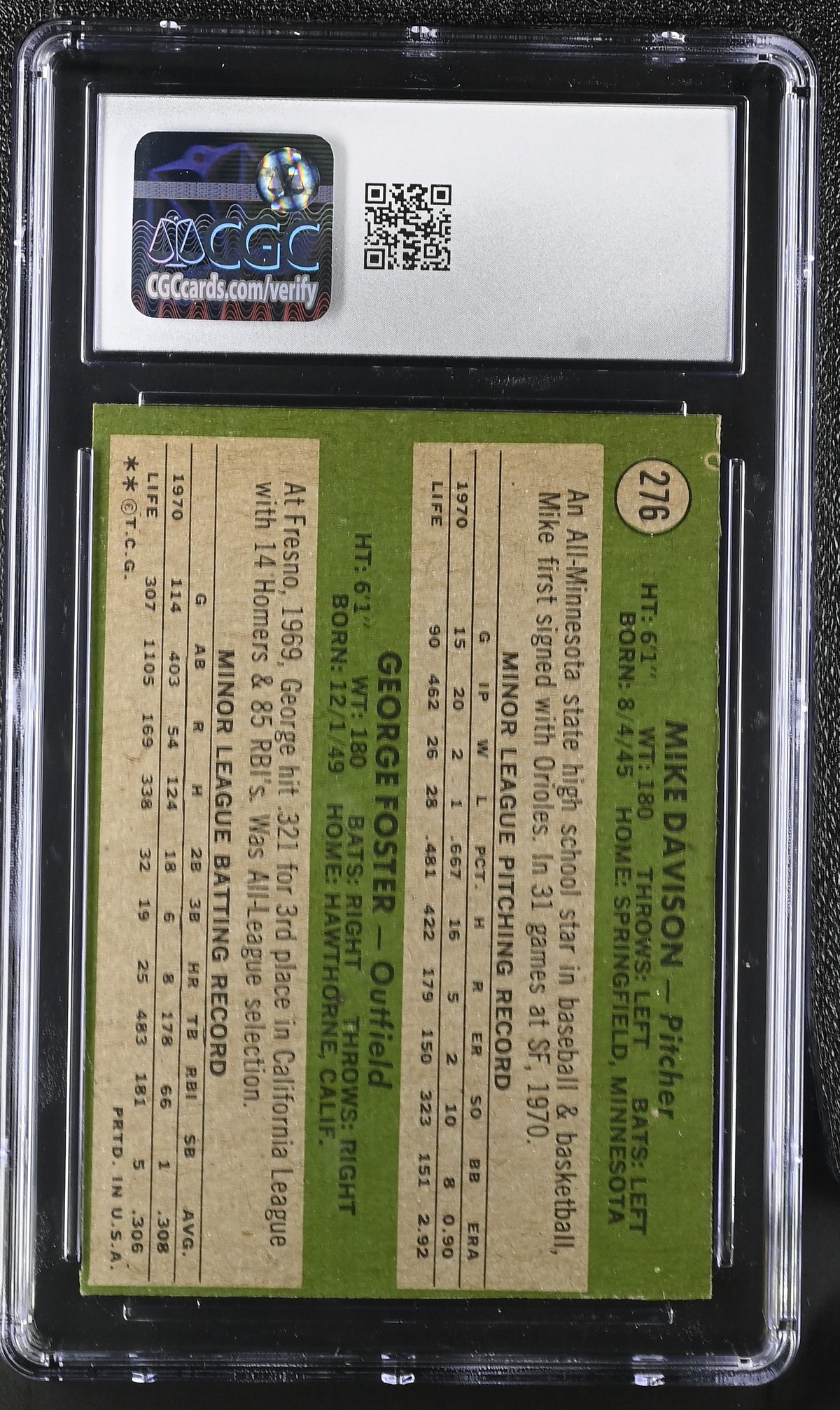 1971 Topps '71 Giants Rookie Stars Mike Davison/George Foster #276 CGC 5