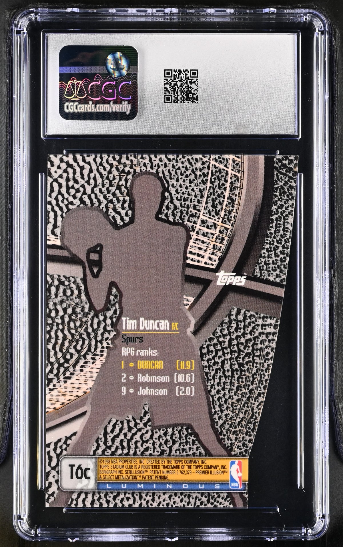 1998-99 Stadium Club Tim Duncan Luminous Triumvirate #T6C CGC 9.5 Spurs
