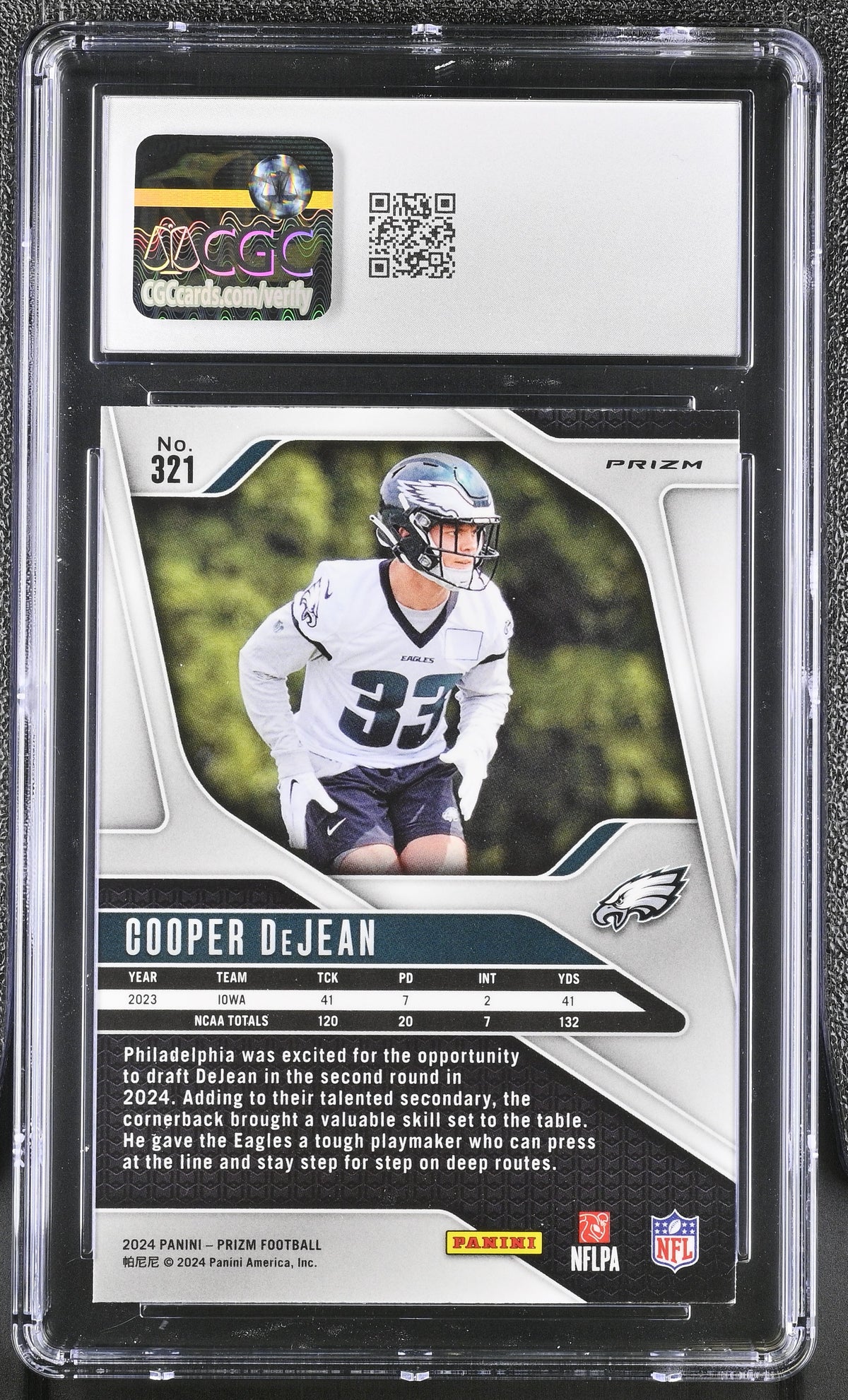 2024 Panini Prizm Cooper DeJean Neon Green Pulsar Rookie #321 CGC 8.5 Eagles