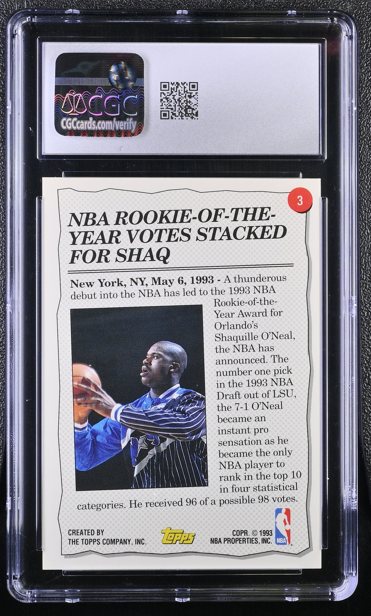 1993-94 Topps Gold Shaquille O'Neal #3 CGC 9.5 Orlando Magic
