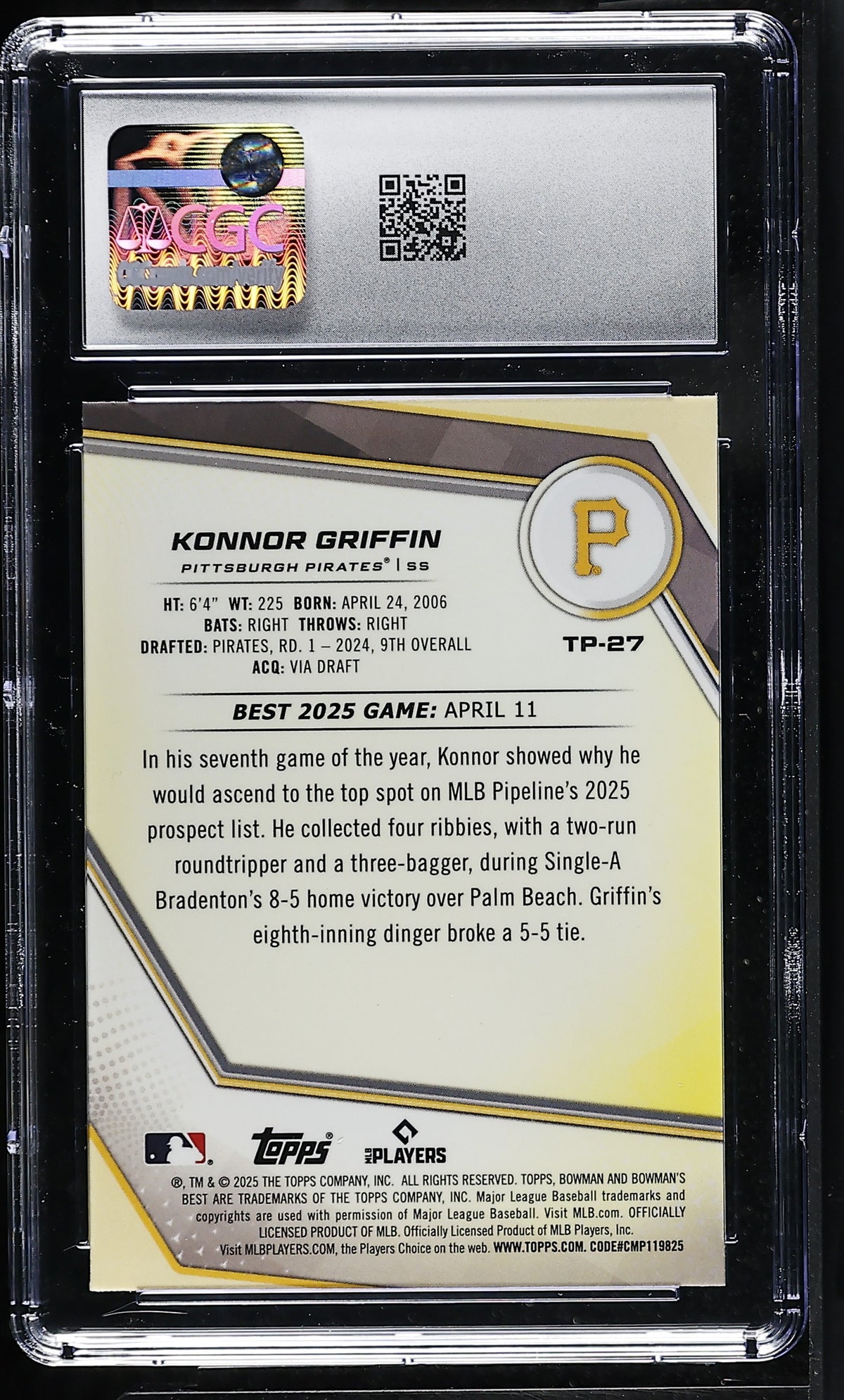 2025 Best Konnor Griffin Rookie Top Prospects #TP-27 CGC 10 Pittsburgh Pirates