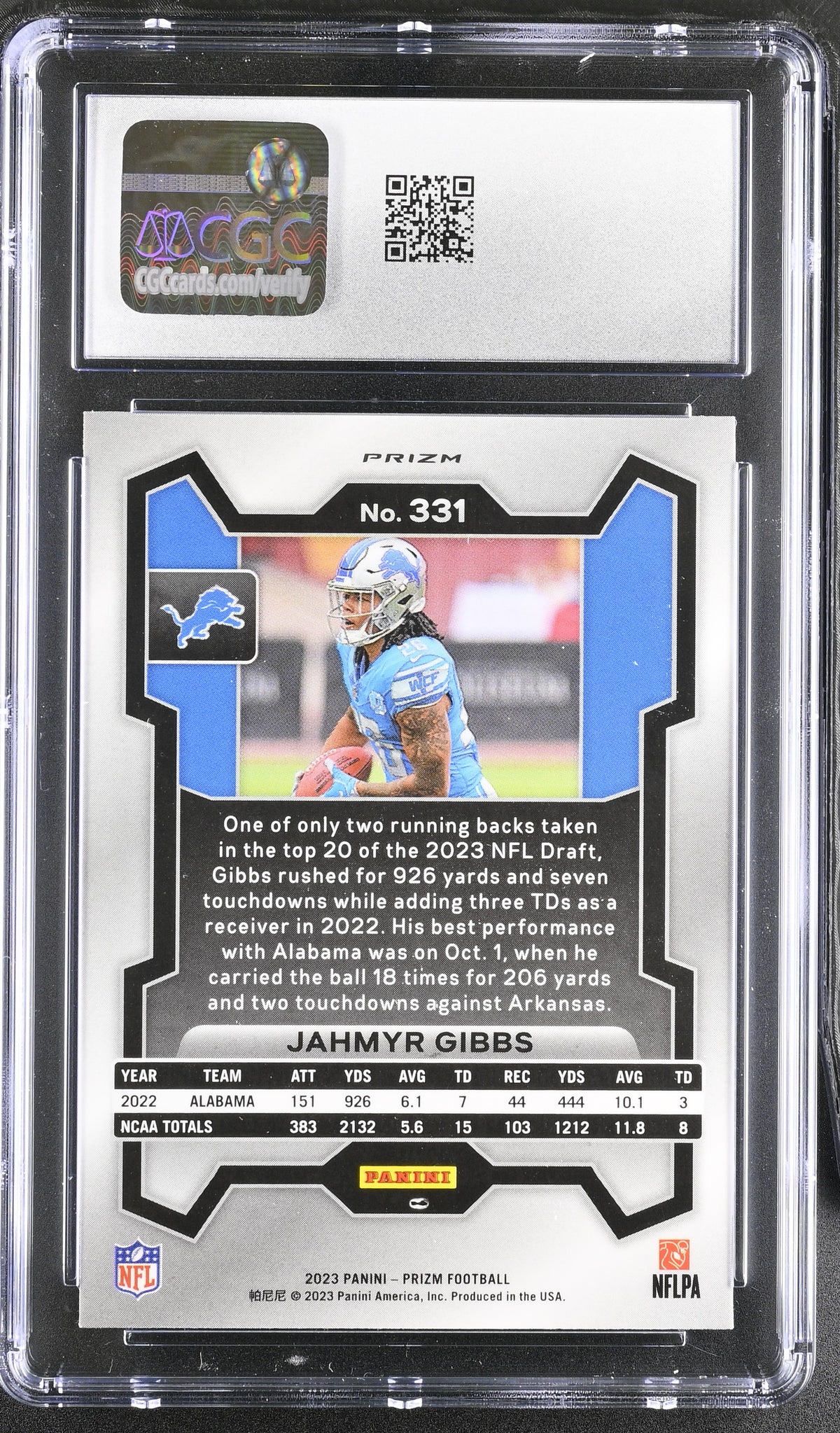 2023 Panini Prizm Jahmyr Gibbs Silver Rookie #331 CGC 10 Detroit Lions