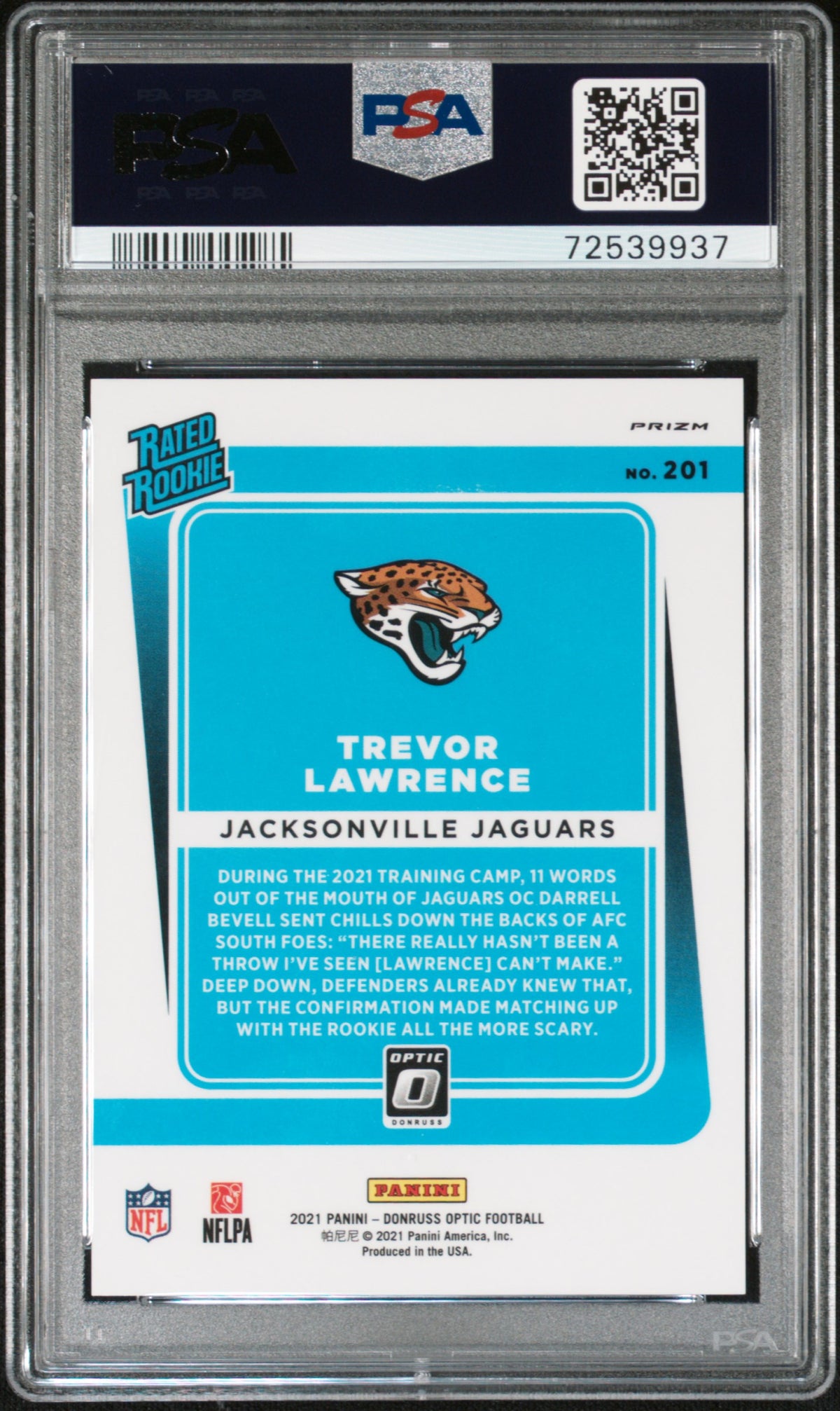 2021 Donruss Optic Trevor Lawrence Holo Variation Rookie #201 PSA 9 Jaguars