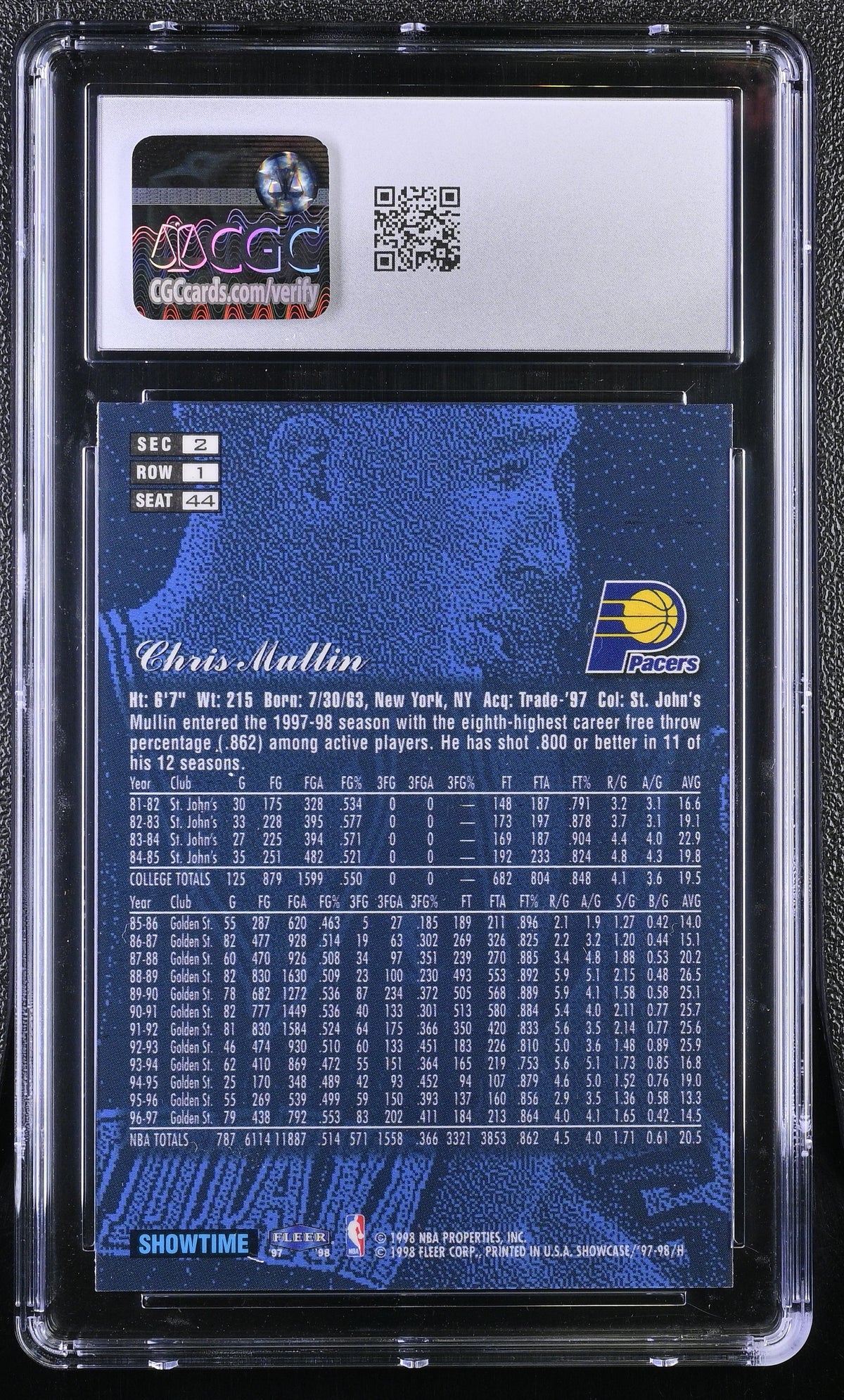 1997-98 Flair Showcase Chris Mullin Row 1 #44 CGC 9.5 Indiana Pacers