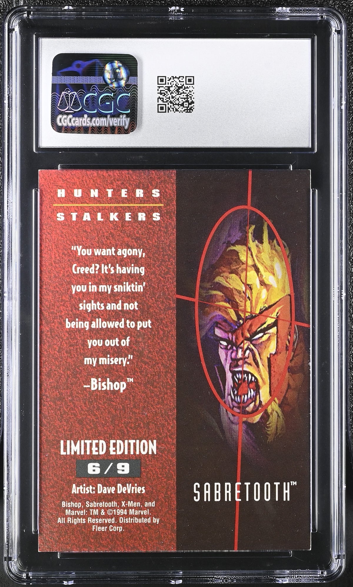 1994 Fleer Ultra X-Men '95 Sabretooth #6/9 Hunters & Stalkers Gold CGC 9