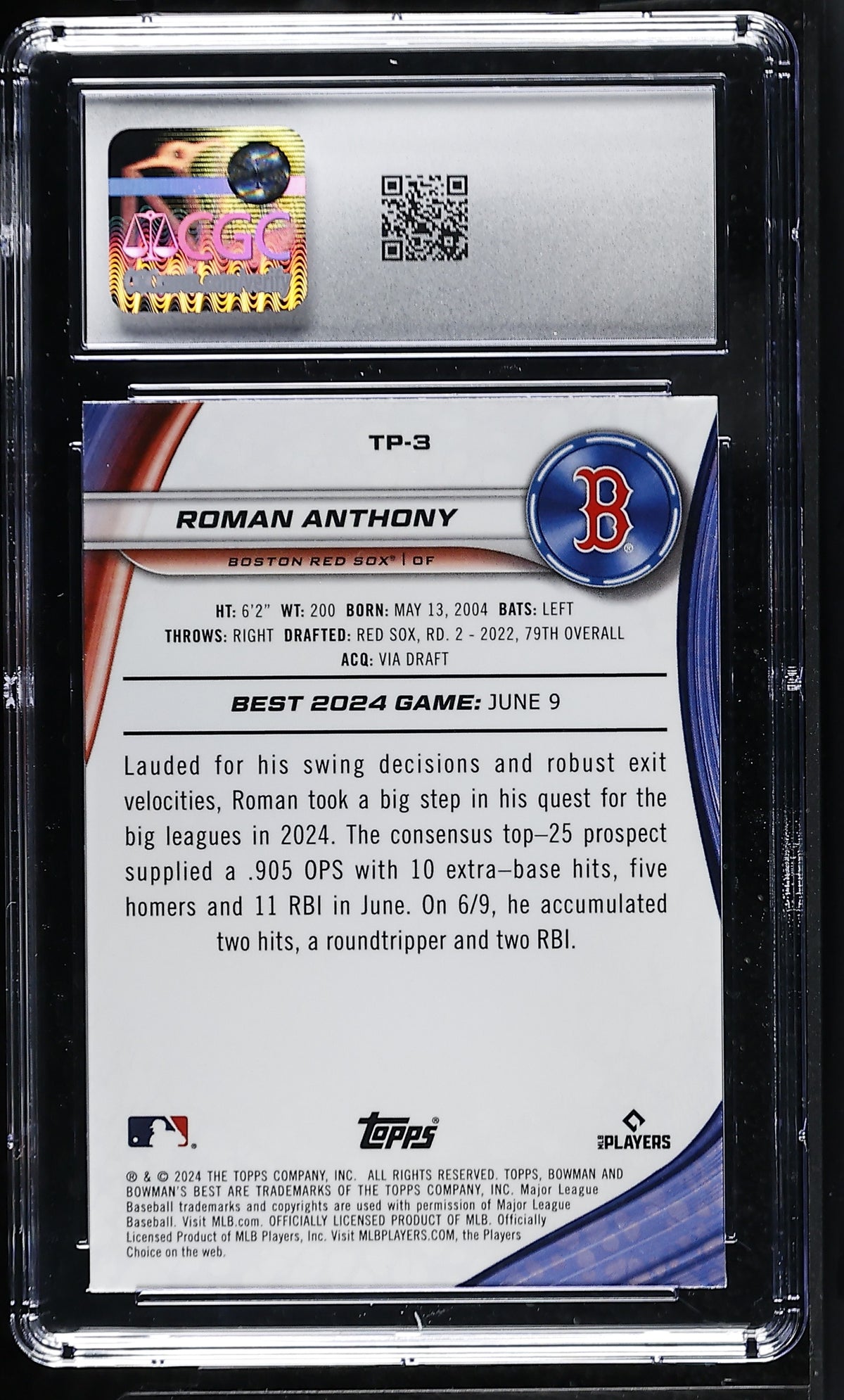 2024 Best Roman Anthony Rookie Top Prospects #TP-3 CGC 10 Boston Red Sox