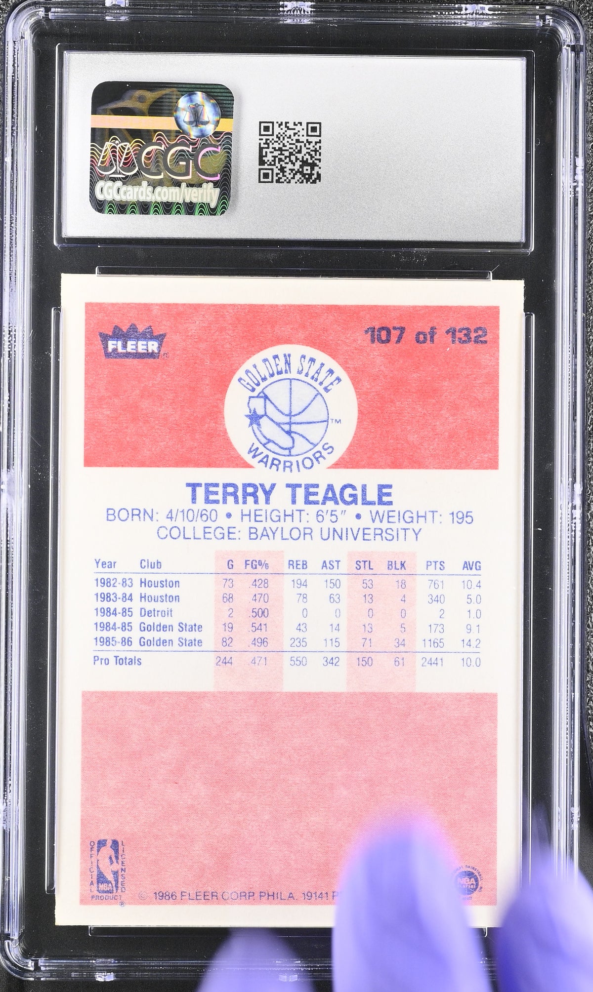 1986-87 Fleer Terry Teagle #107 CGC 9 Golden State Warriors