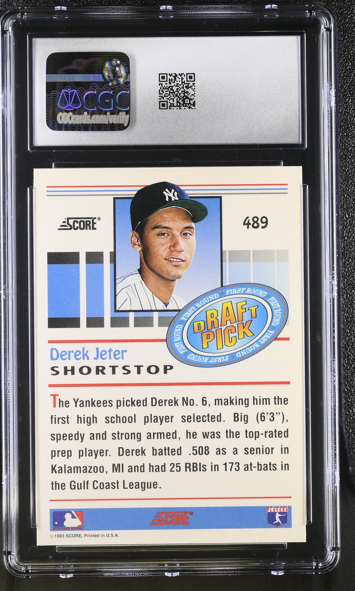 1993 Score Derek Jeter Rookie #489 CGC 9 New York Yankees
