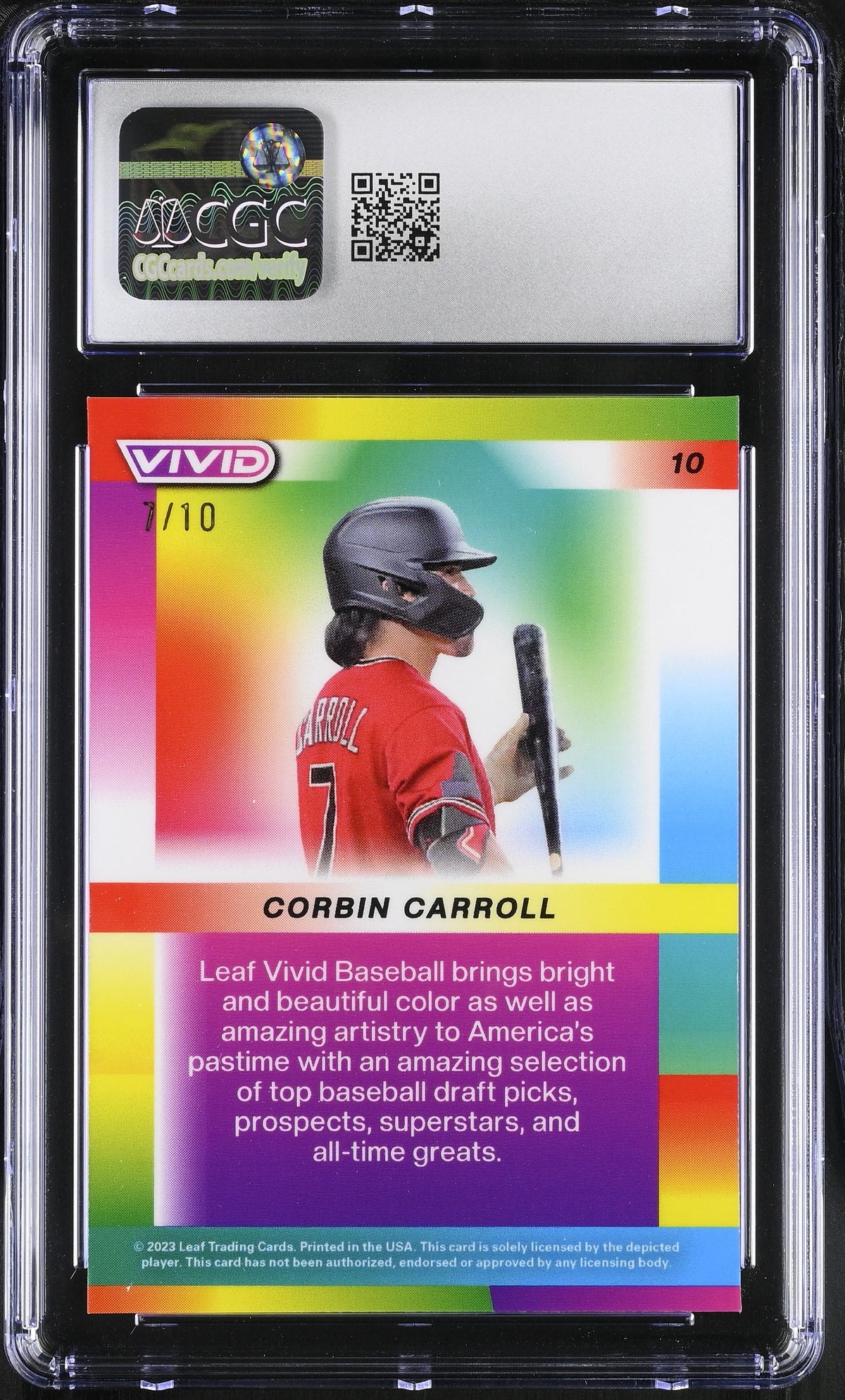 2023 Leaf Vivid Corbin Carroll Yellow Crystal /10 Rookie #10 CGC 10 Diamondbacks