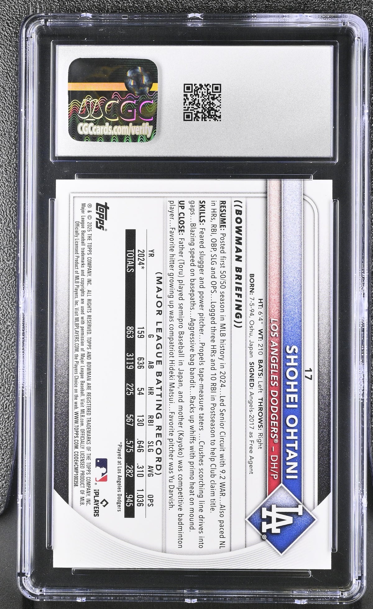 2025 Bowman Shohei Ohtani #17 CGC 10 Los Angeles Dodgers