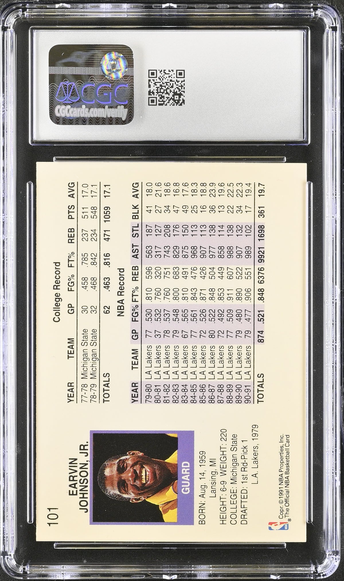 1991-92 Hoops Magic Johnson #101 CGC 9 Los Angeles Lakers