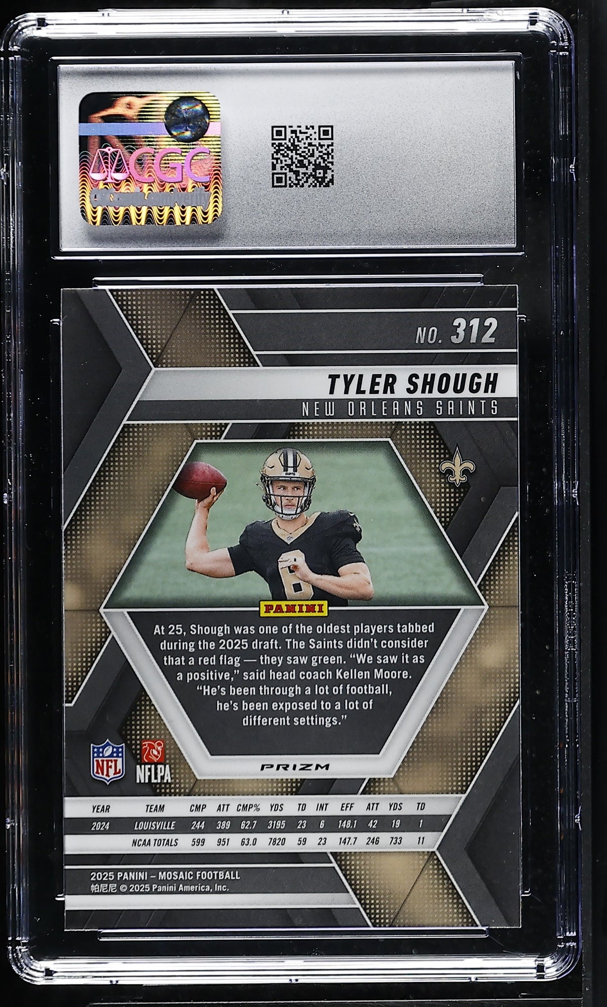 2025 Panini Mosaic Tyler Shough Camo Red Rookie #312 CGC 10 New Orleans Saints