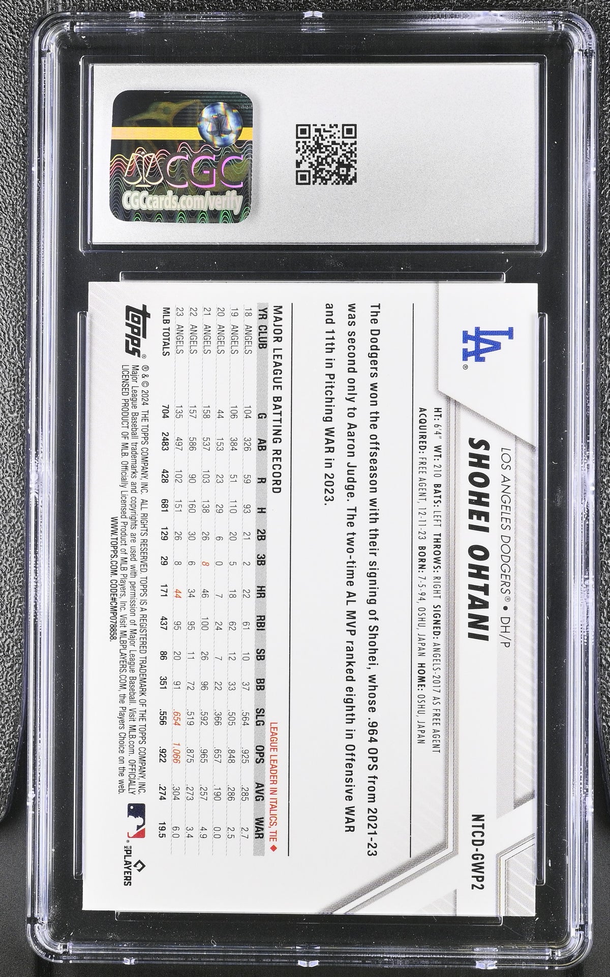2024 Topps National Trading Card Day Shohei Ohtani #NTCD-GWP2 CGC 10 Dodgers