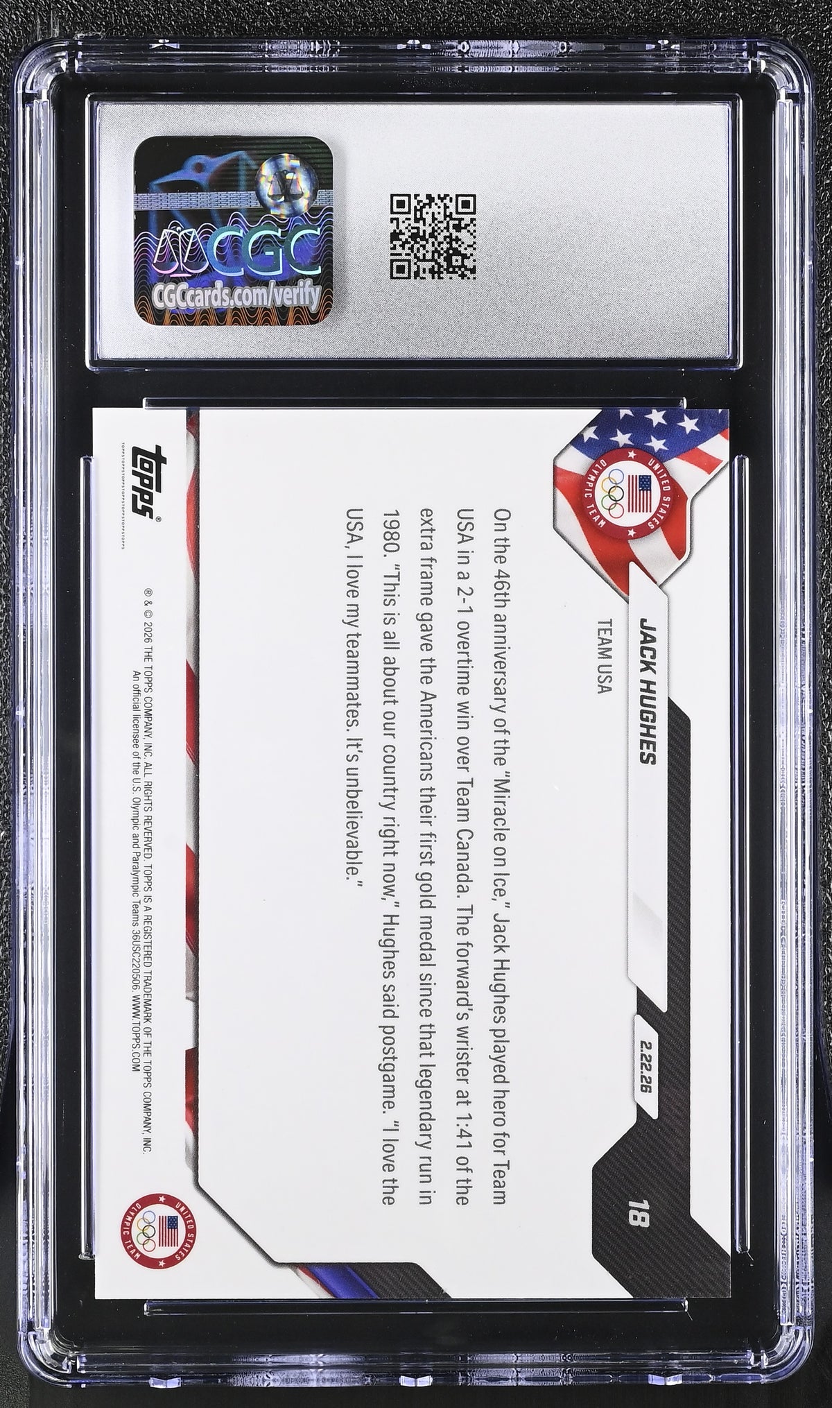 2026 Topps Now Olympics Jack Hughes #18 CGC 10