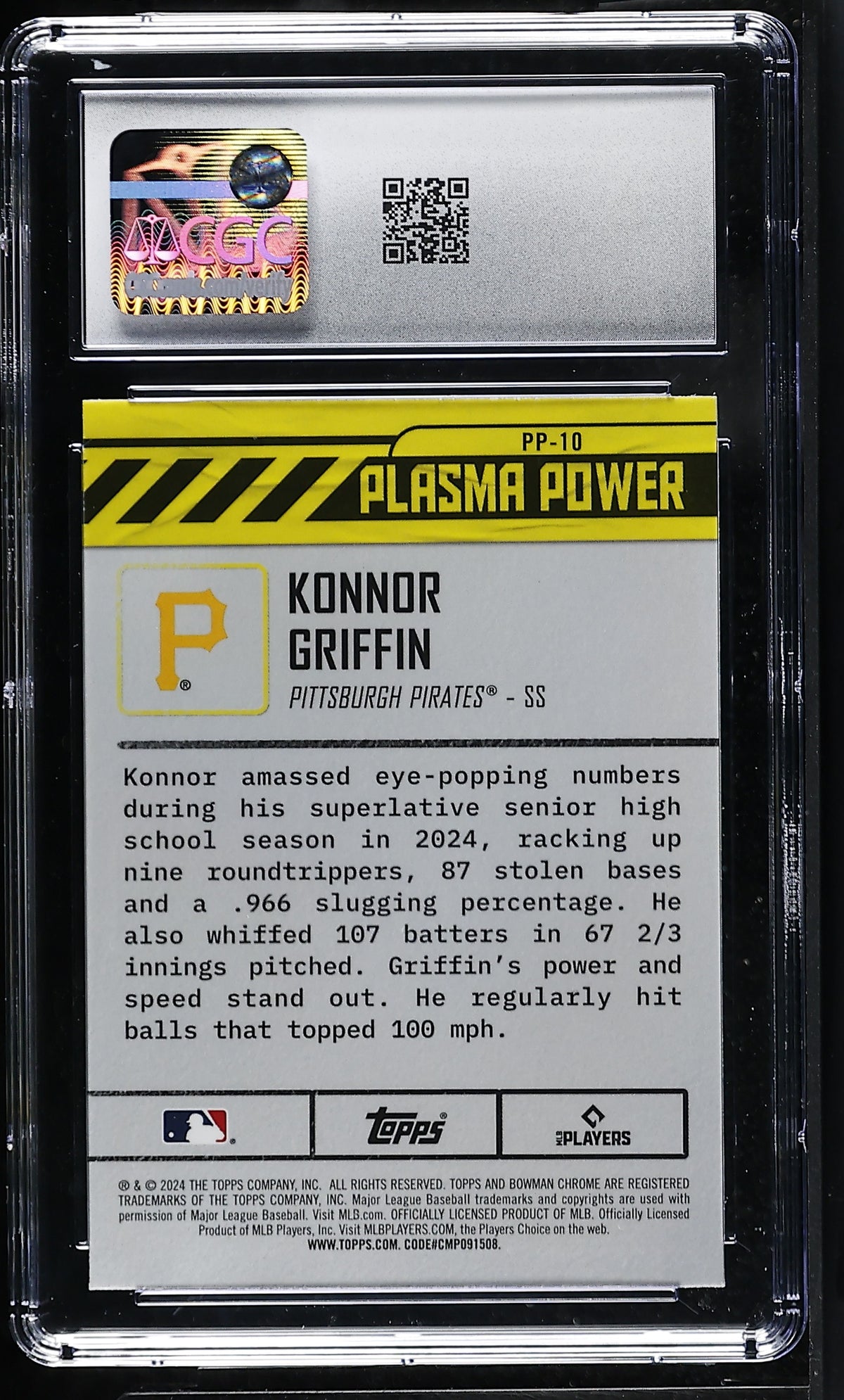 2024 Bowman Draft Konnor Griffin Rookie Plasma Power #PP-10 CGC 10 Pirates
