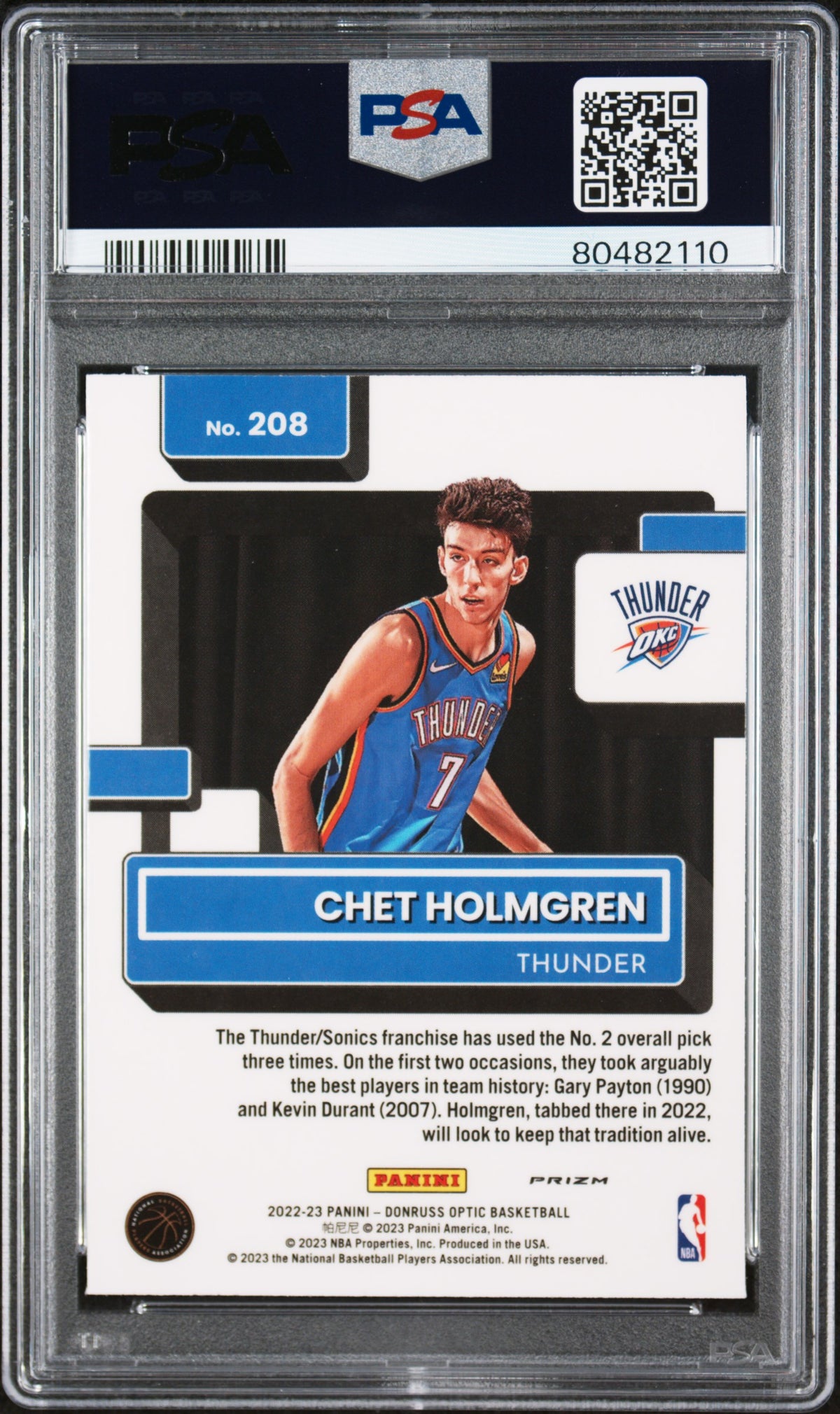 2022 Panini Donruss Optic Chet Holmgren Holo Rookie #208 PSA 10 Thunder