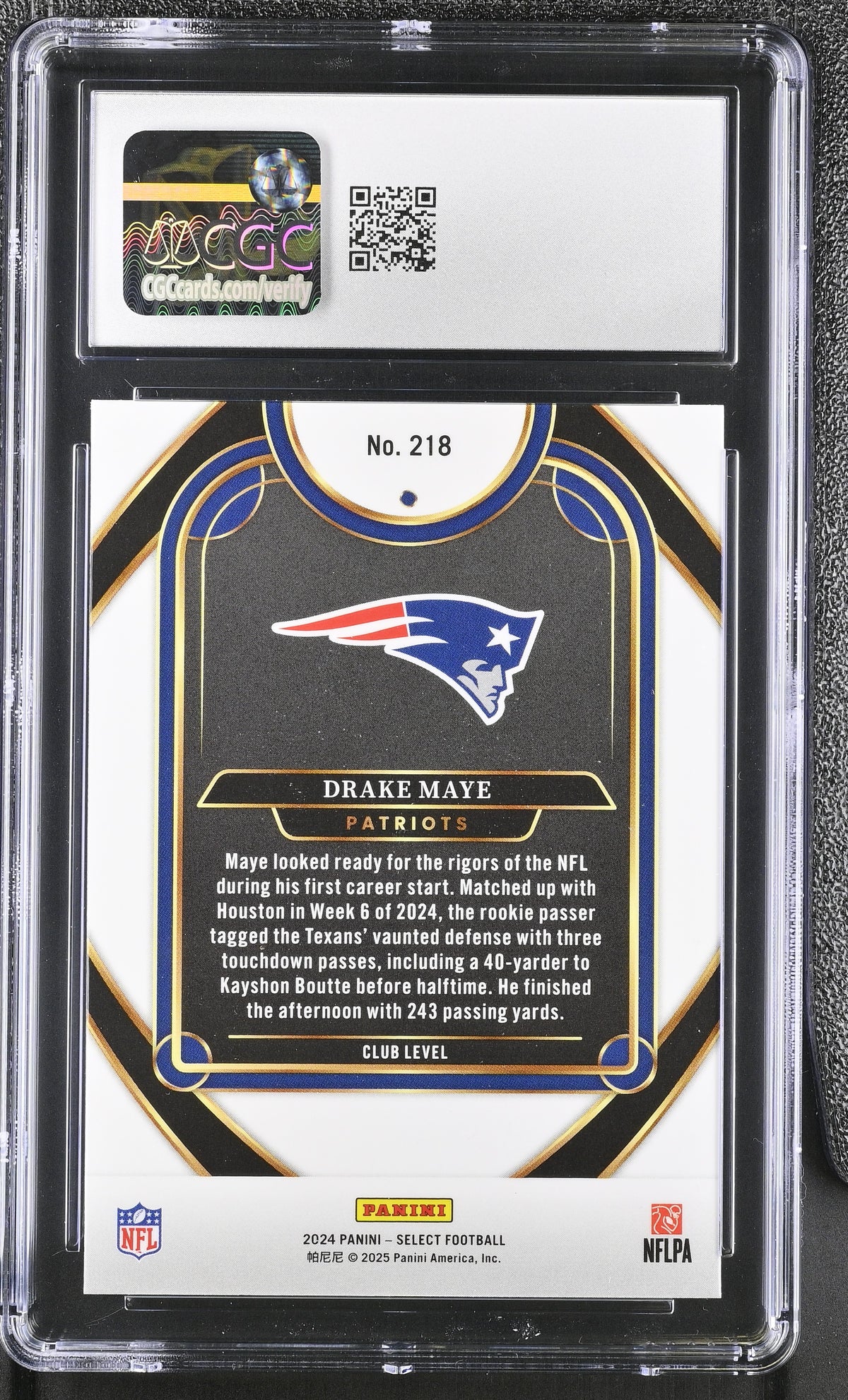 2024 Panini Select Drake Maye Rookie #218 CGC 10 New England Patriots