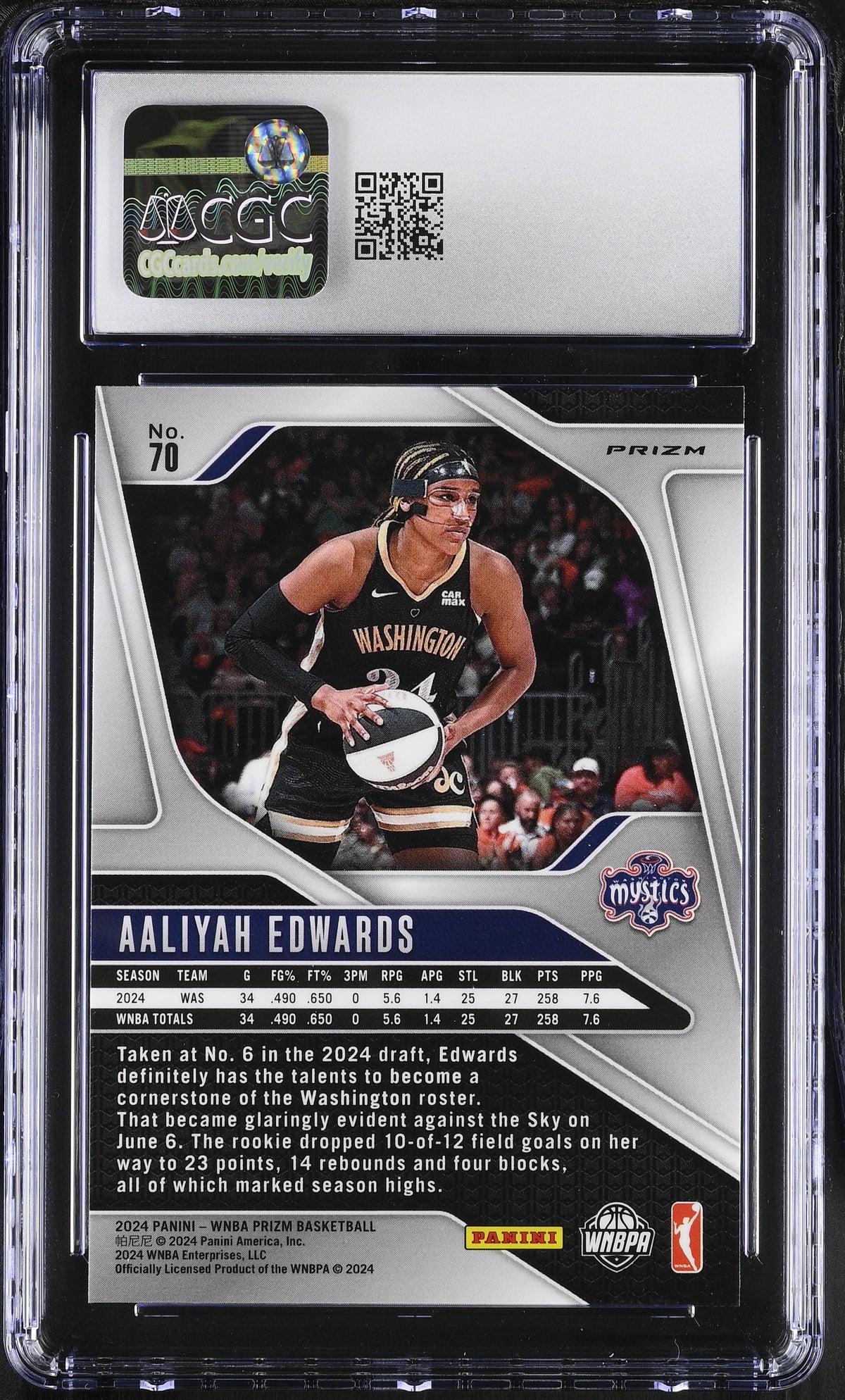 2024 Panini Prizm WNBA Aaliyah Edwards Orange Velocity Rookie 70 CGC 9.5 Mystics